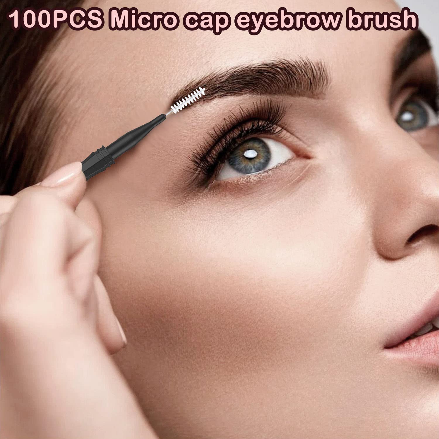 100 Pcs Micro Eyebrow Brush With Cap,Eyebrow Spoolie Brush Micro Eyebrow Lamination Brush 2 Size Multifunctional Micro Spooly La