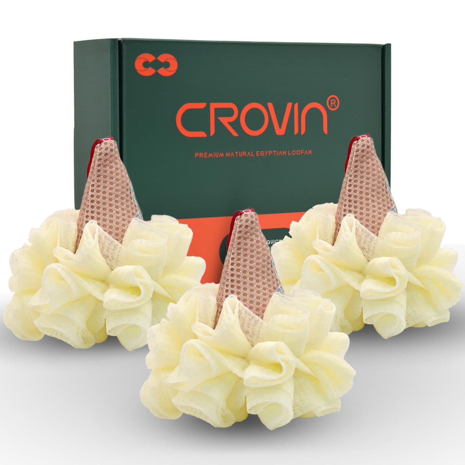 Crovin Ice Cream Bath Sponge Pouf (Set Of 3)-Creamy White Soft Mesh Puff Exfoliating Shower Sponge Ball Body Scrubber For Adults