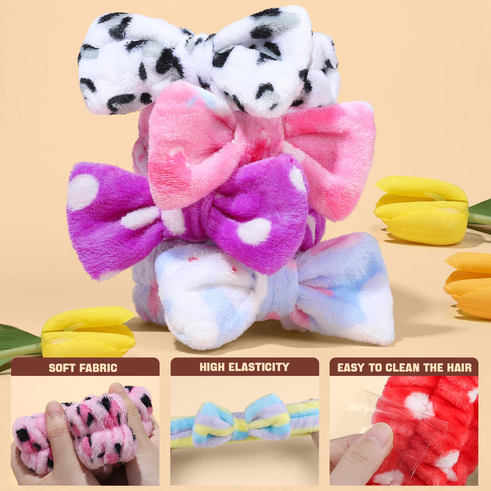 Teenitor Spa Headbands - 9Pcs Cute Bow Headbands For Women, Skincare And Makeup, Washing Face