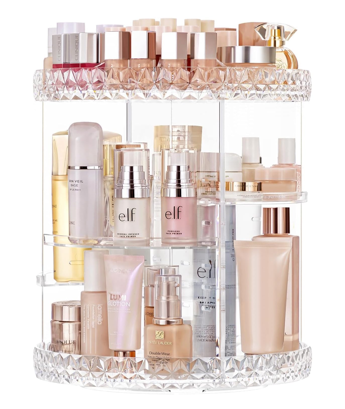 HBlife 360 Rotating Makeup Organizer Adjustable Carousel Diamond Large Capacity Revolving Perfume Organizer Skincare Organizers 