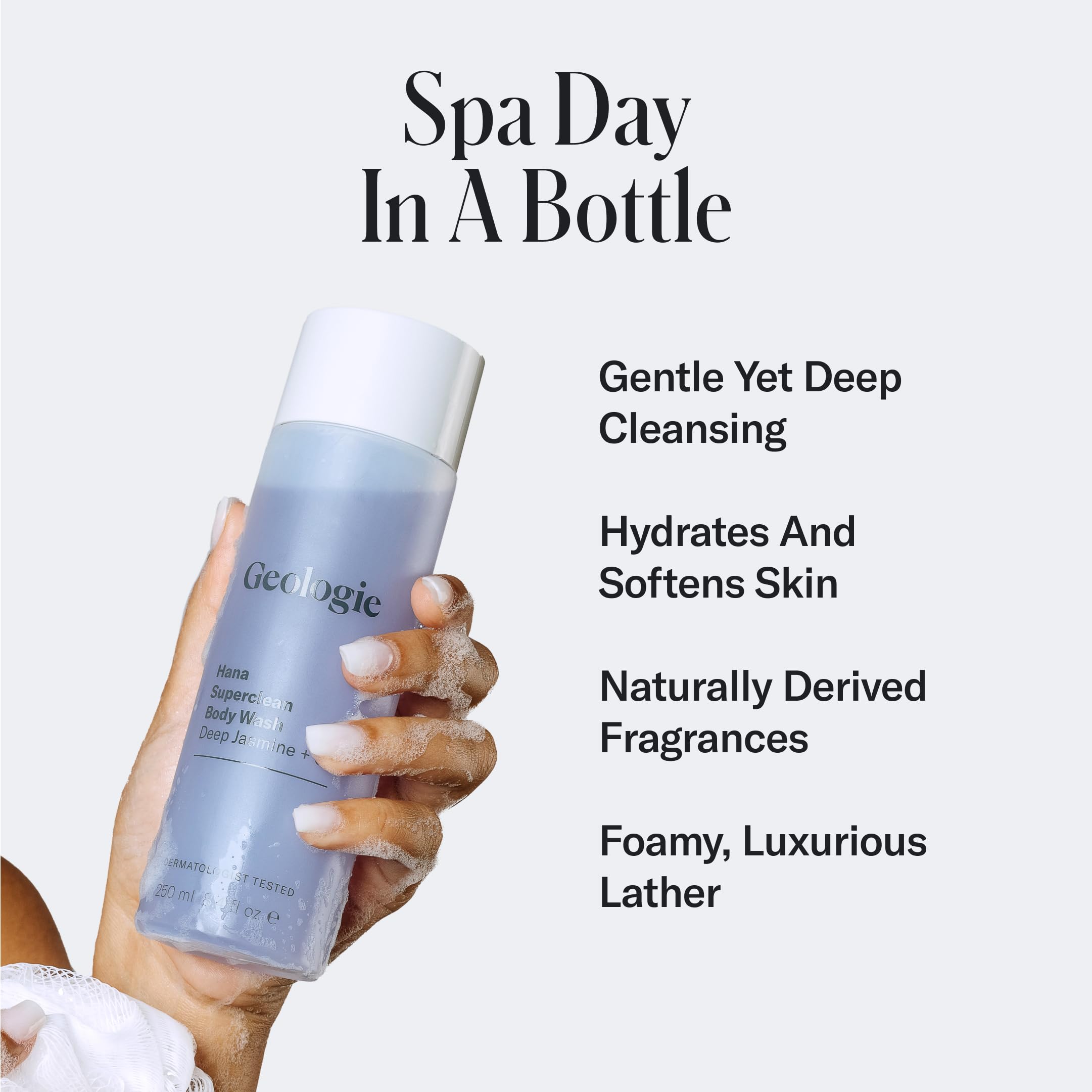 Geologie Hana Superclean Body Wash | Deep Cleansing Jasmine + Clove Shower Gel For Men & Women | All-Natural Clean & Hydrating D
