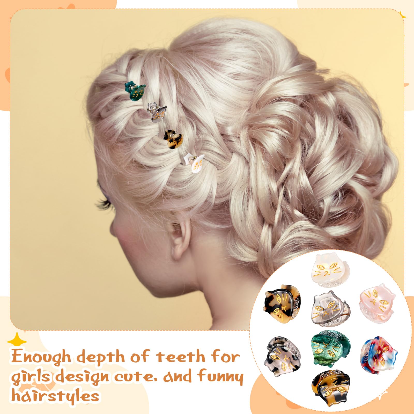 Crowye 8 Pcs Cute Cat Small Hair Clips Forehead Bangs Broken Hair Clip Speckled Animal Shaped Mini Hair Claw Clips Alloy Resin S