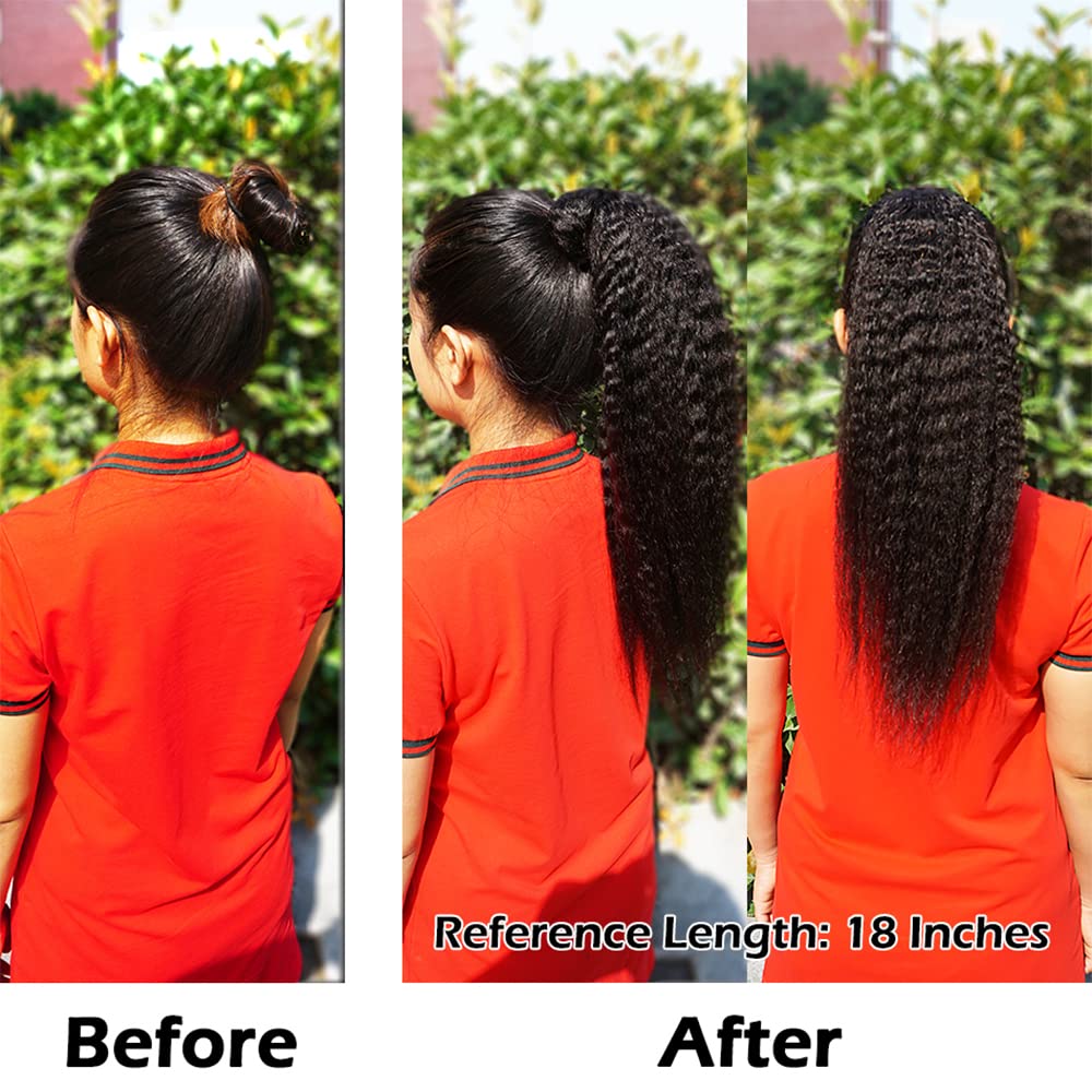 Adette 14 Inch Kinky Straigh Human Hairt Ponytail Natural Black Wrap Around Ponytail Hair Extensions 10A Grade Yaki Straight Pon