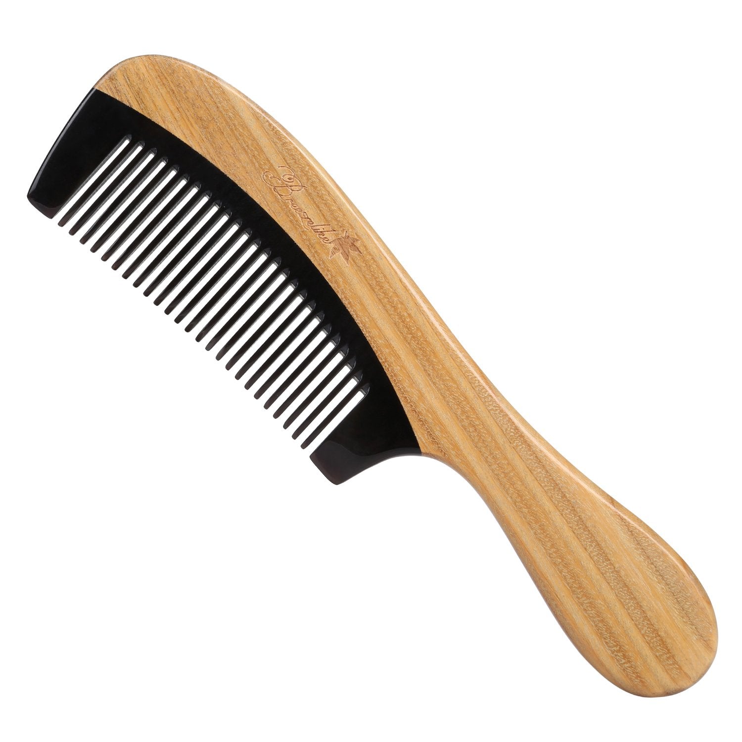 Breezelike Hair Comb - Fine Tooth Natural Sandalwood Buffalo Horn Comb - No Static Detangling Wooden Comb for Women, Men and Kid