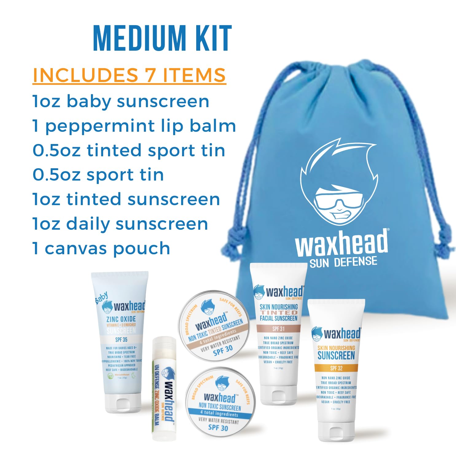 Waxhead Sampler Kit - Coral Reef Safe Sunscreen For Kids Sunscreen Travel Size Sunscreen Tsa Approved Biodegradable Sunscreen, E