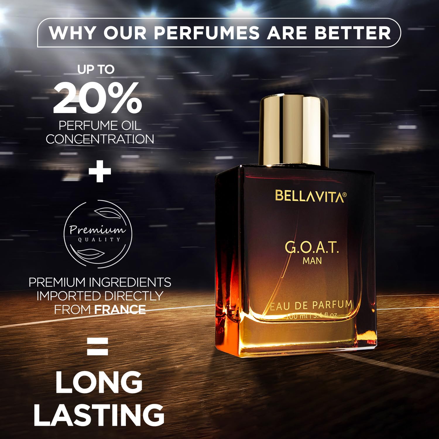 Bella Vita Luxury G.O.A.T. Men's Eau De Parfum, 3.4 fl. oz., Woody & Oriental, Long-Lasting, Ideal for Sports & Gym Enthusiasts