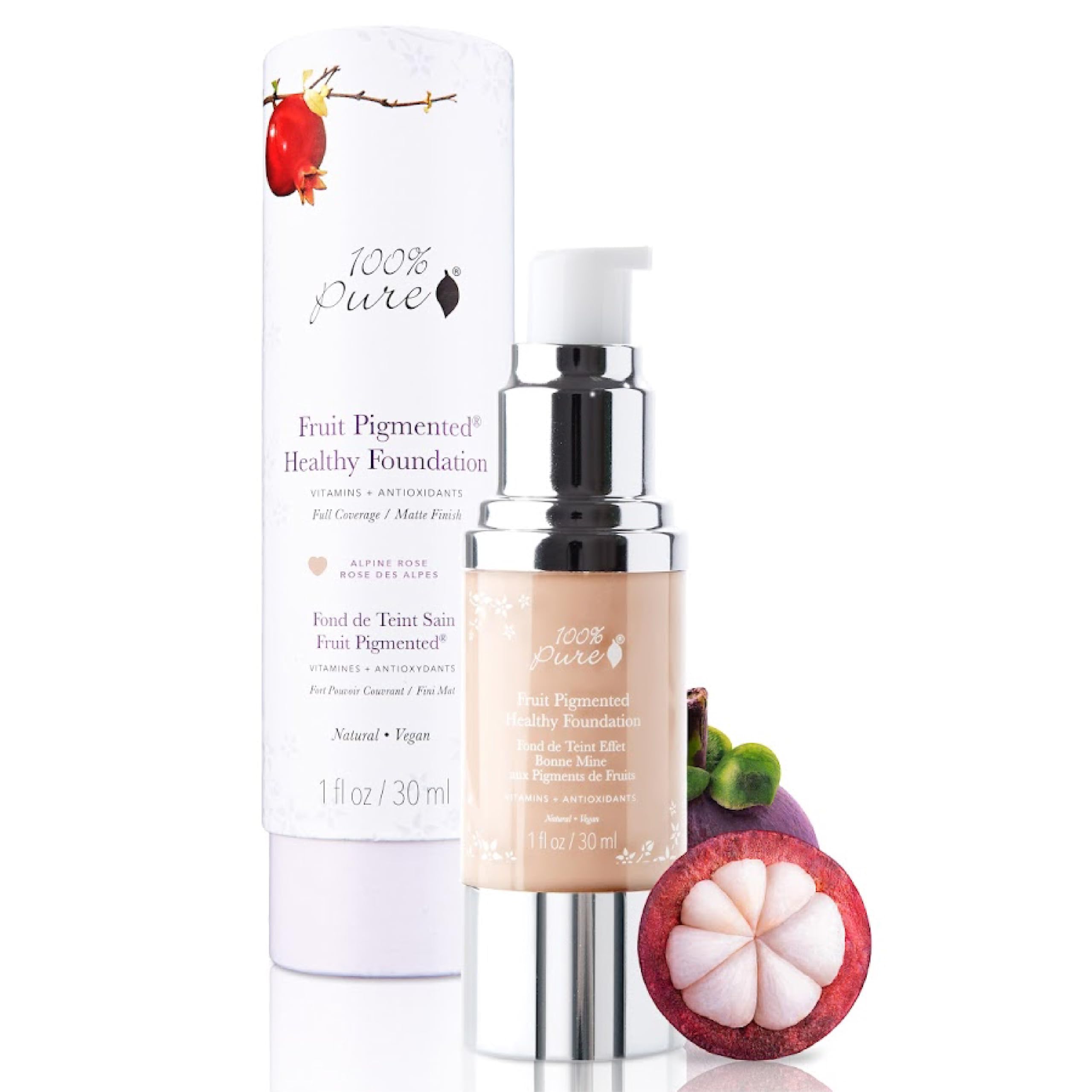 100% PURE Fruit Pigmented Healthy Foundation, Alpine Rose, Liquid Foundation Makeup, Anti-aging, Full Coverage, Matte Finish - 1