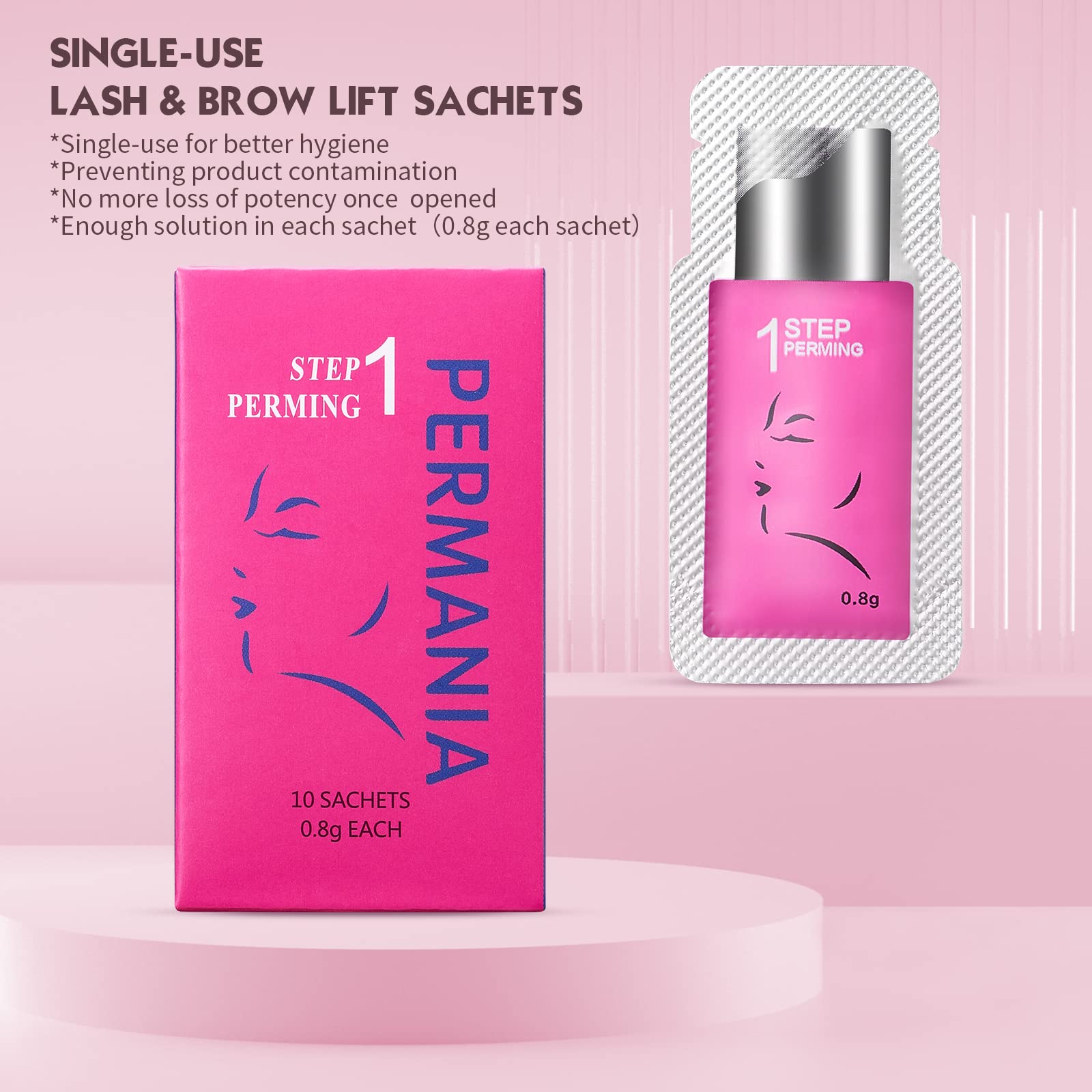 Permania Lash Lift Kit,Separate Steps Products For Salon Or At Home, Steps 10 Sachets Of 0.8G/0.03Oz Each Prep (Step#1)