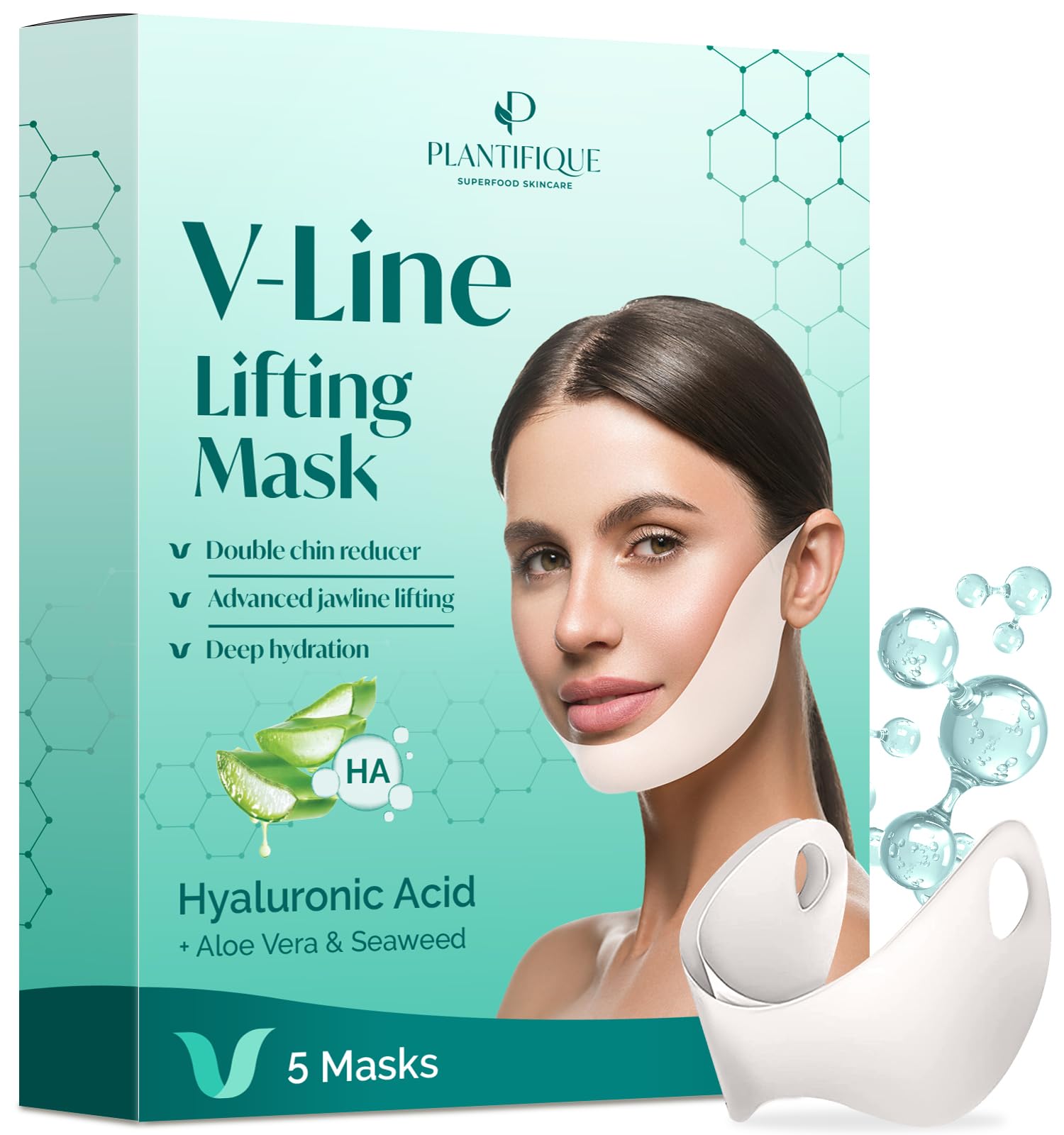 V-Line Mask 5 Pcs- Chin Strap For Double Chin For Women & Men - Double Chin Mask -V Shape Face Tape Chin And Neck Mask For Skin