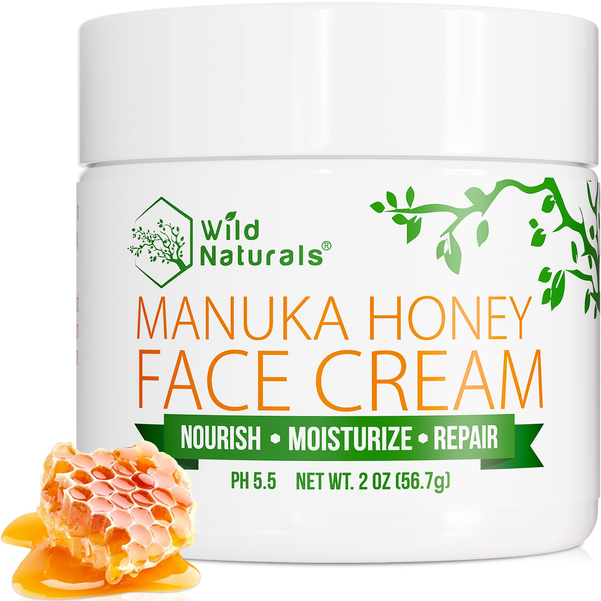 Wild Naturals Face Moisturizer for Dry Skin - Manuka Honey & Aloe Vera Cream for Women & Men - Soothing Redness Relief for Sensi