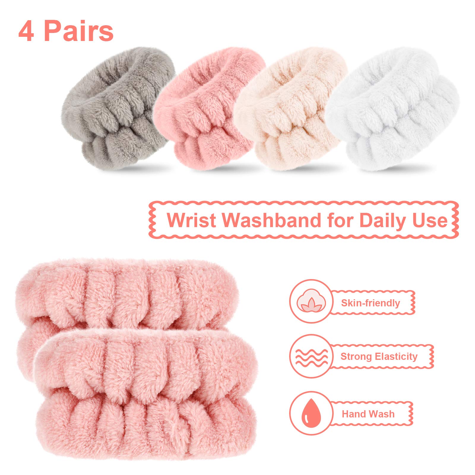 4 Pairs Wrist Spa Washband Microfiber Wrist Wash Towel Band Wristband Scrunchies For Washing Face Absorbent Wrist Sweatband For