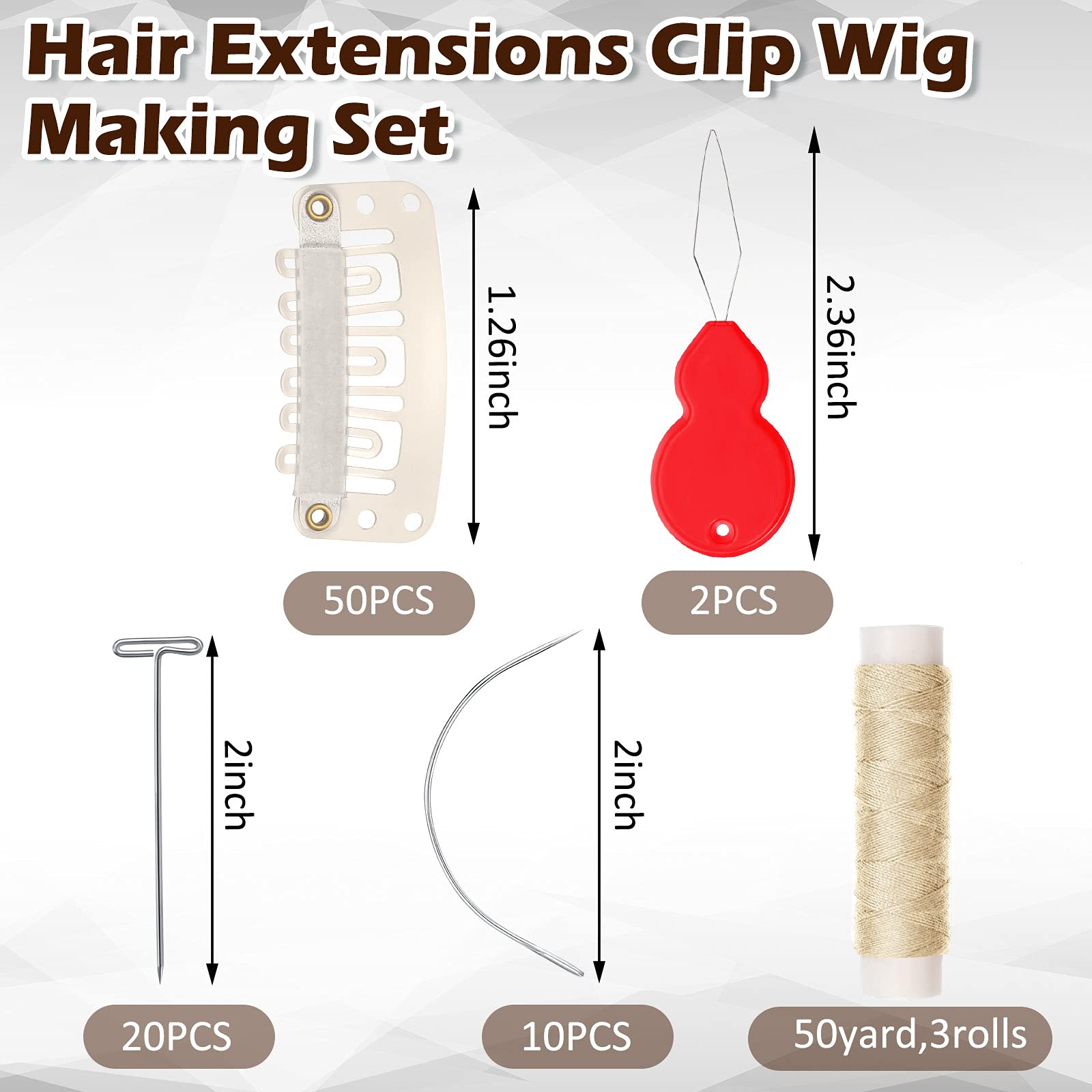 Willbond 85 Pieces Hair Extensions Clip Wig Making Set, Includes 50 U-Shape Snap Clips, 10 Curved Needles, 20 T-Pins, 3 Rolls We