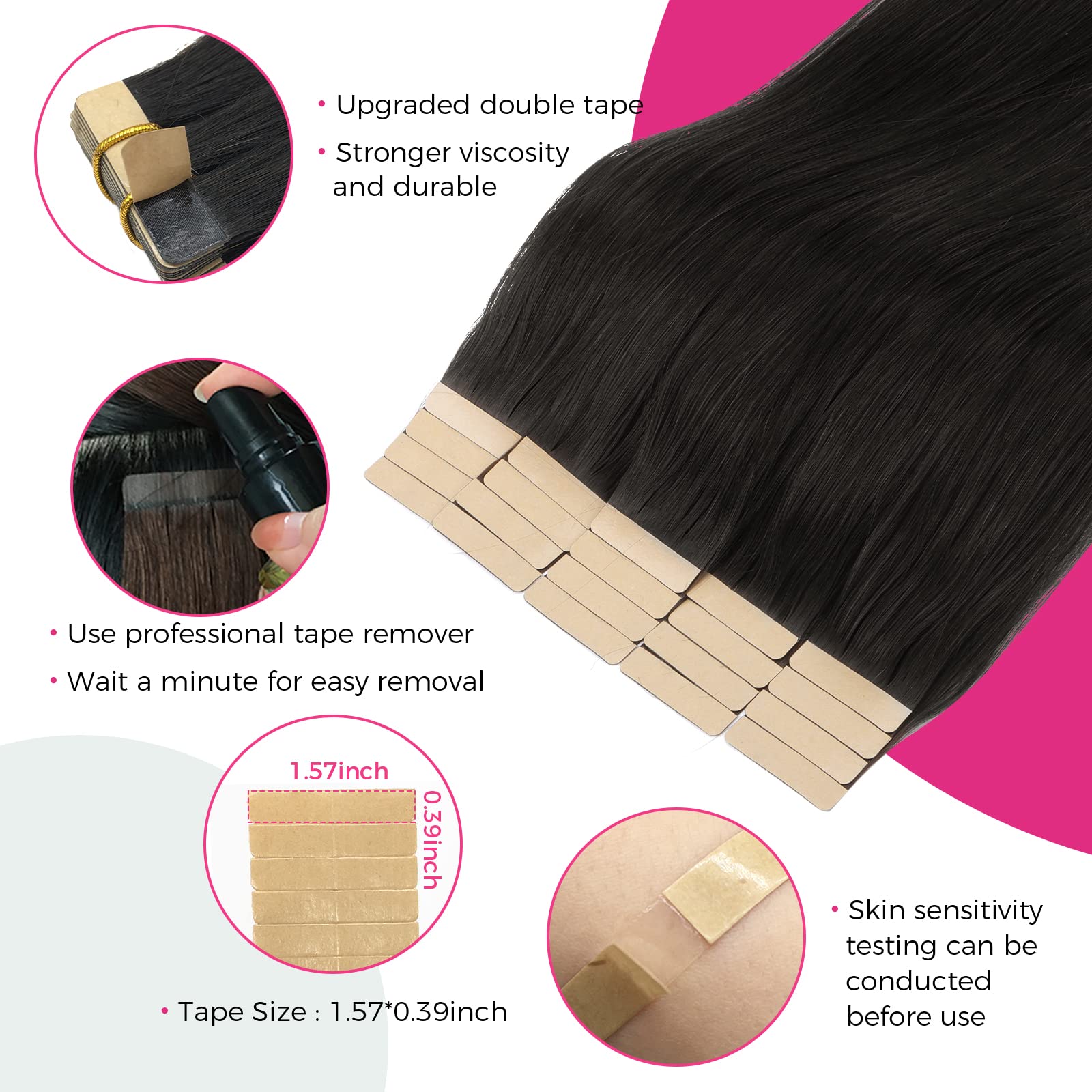 Lashey Tape In Hair Extensions Natutal Black Extensions Real Straight Tape In Hair Extensions 50G/Pack 20Pcs Natural Remy Human