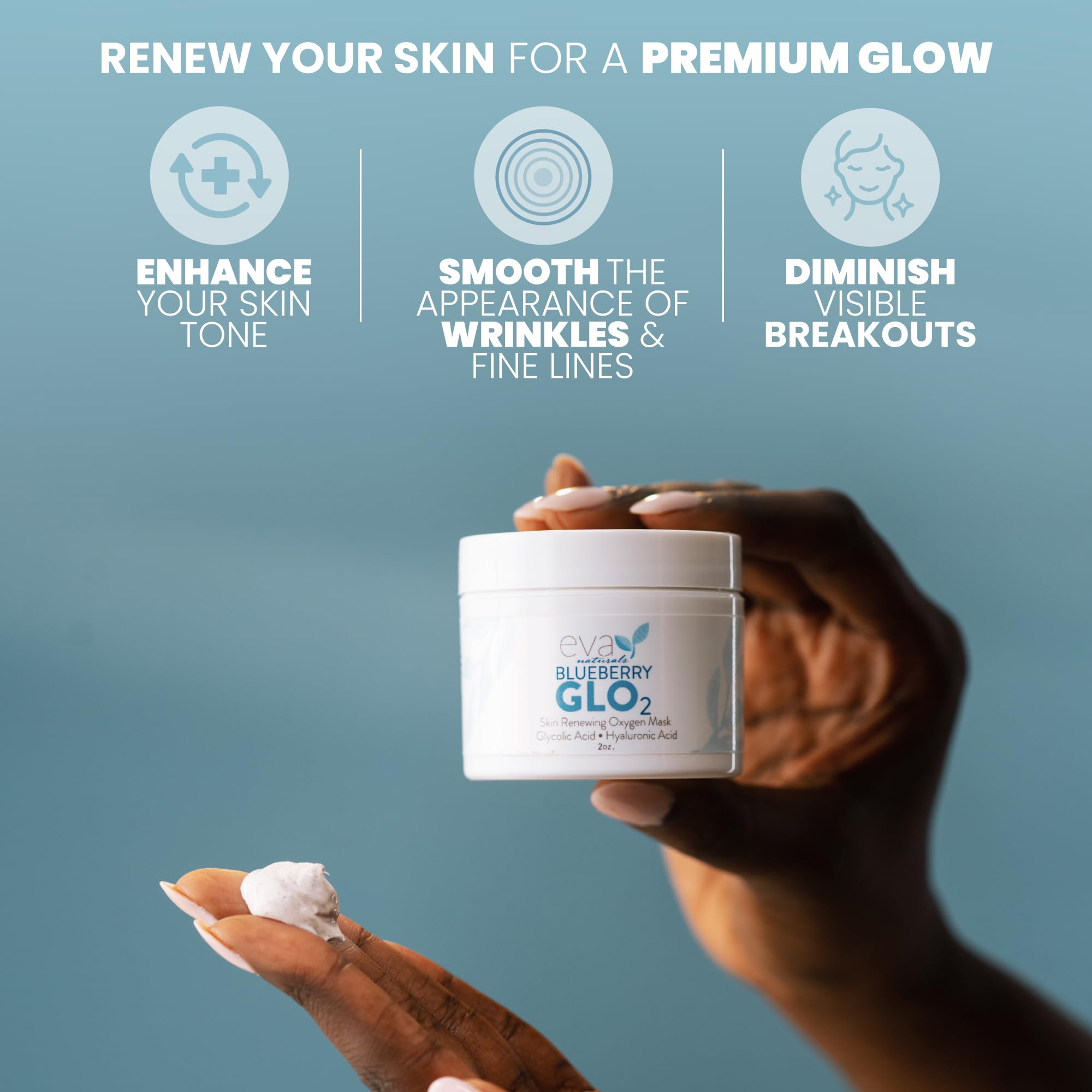 Eva Naturals GLO2 Oxygen Clay Masks For Face Skin Care - Exfoliating Pore Minimizer Face Masks Skin Care - Anti-aging Facial Ski