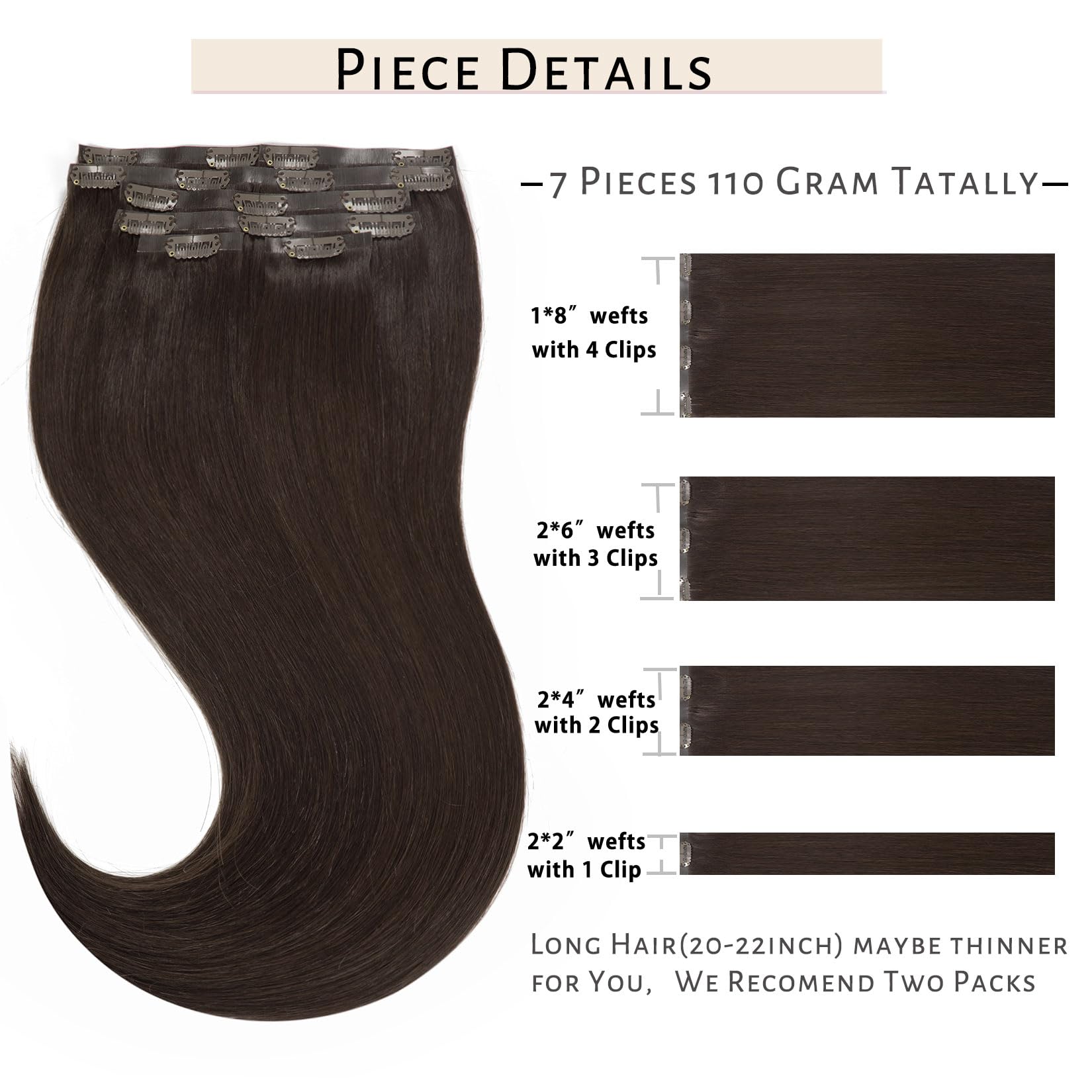 Caliee Clip In Hair Extensions Real Human Hair 16Inch 110G 7Pcs Fluffy & Not Tangled Seamless Hair Extensions Clip In Remy Hair