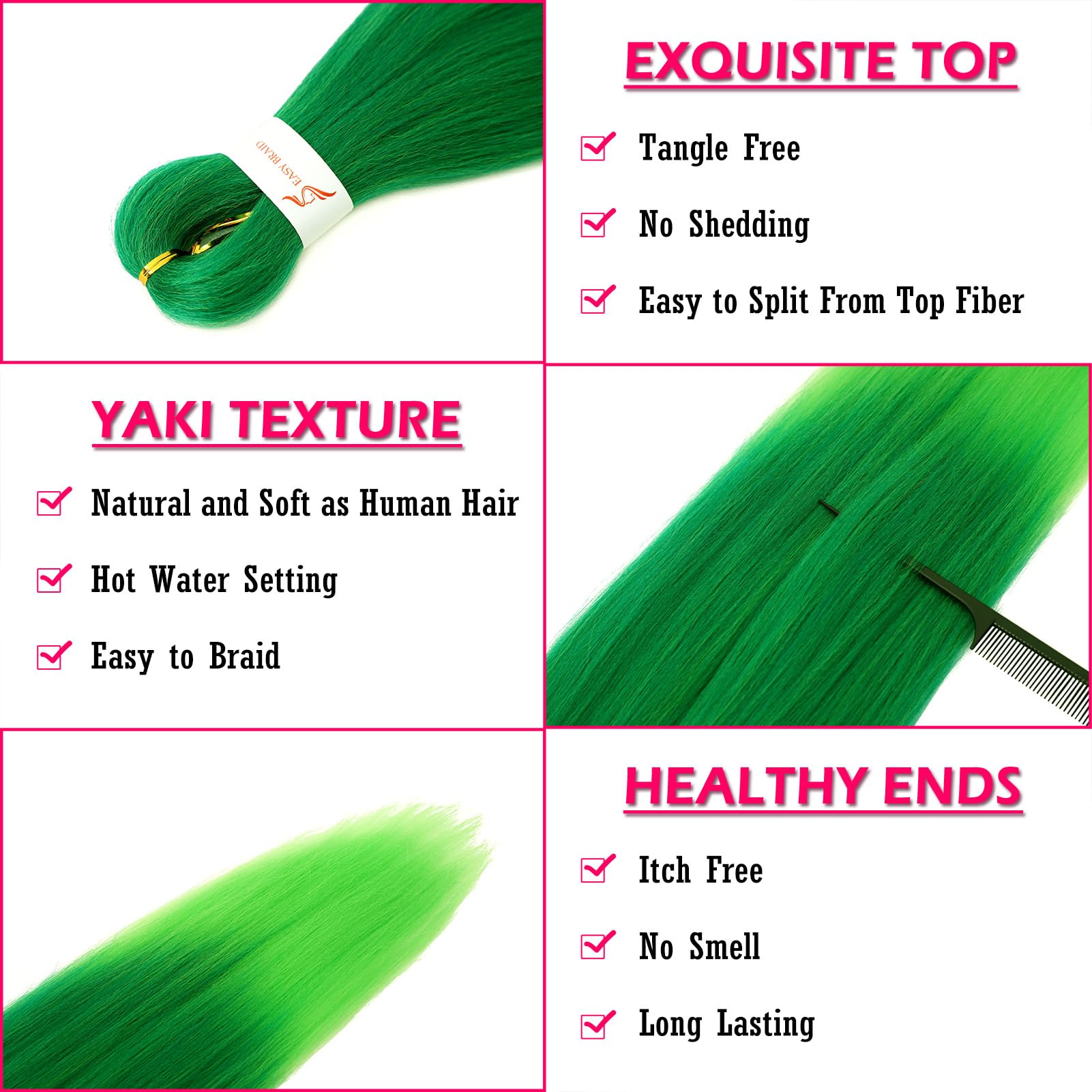 Dorsanee Ombre Green Braiding Hair Pre Stretched 24 Inch 3 Packs Green To Light Green Braiding Hair For Box Braids Twists Locs S