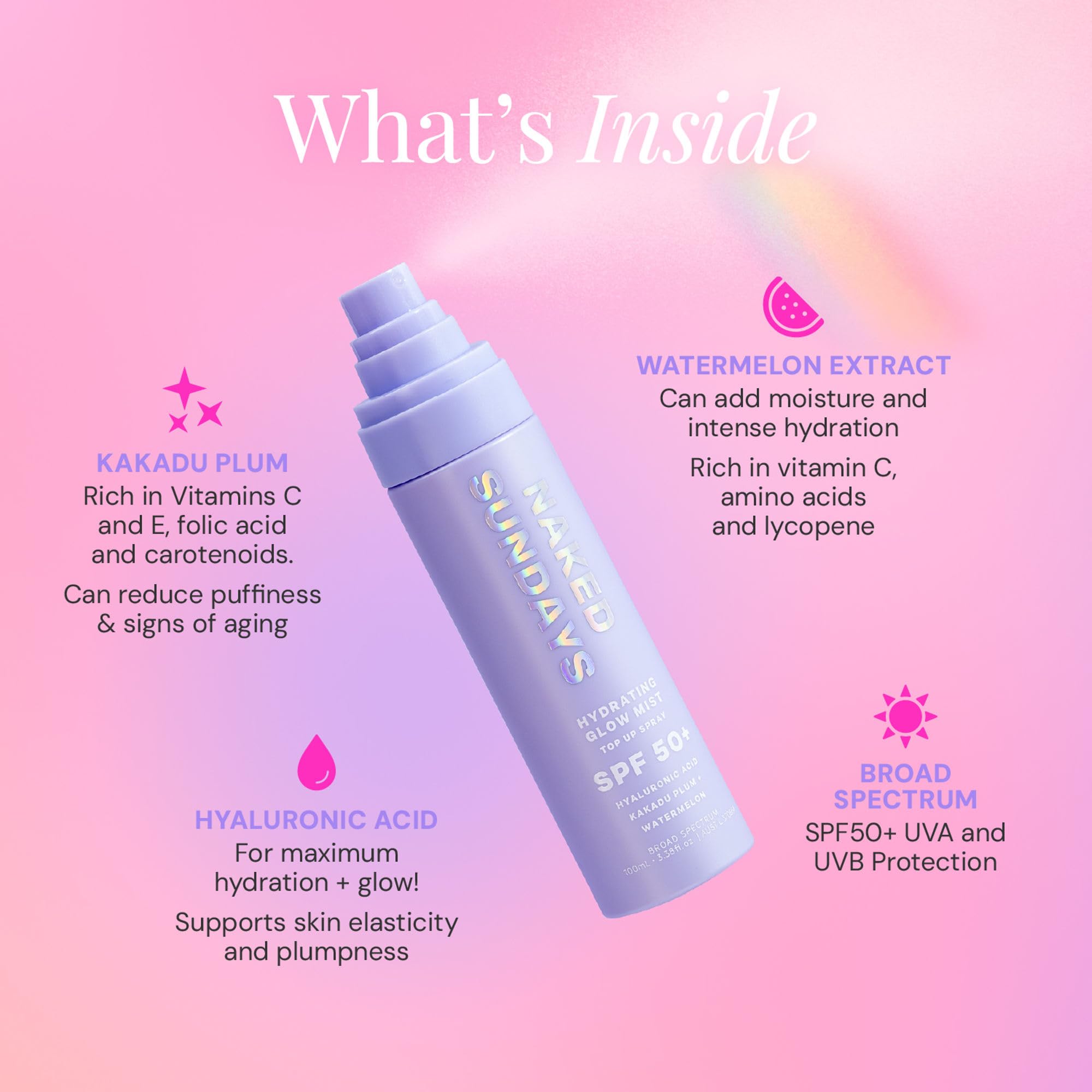 Naked Sundays SPF 50+ Hydrating Glow Face Mist, Daily Facial Setting Spray & Sunscreen for Healthy Skin, Lightweight & Non-Greas