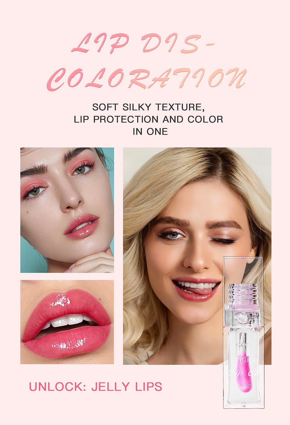 Magic Color Changing Lip Oil, Moisturizing Lip Carenon-Sticky Tinted Glitter Lip Glow Oil For Dry Lips Lip Care.(Color Changing