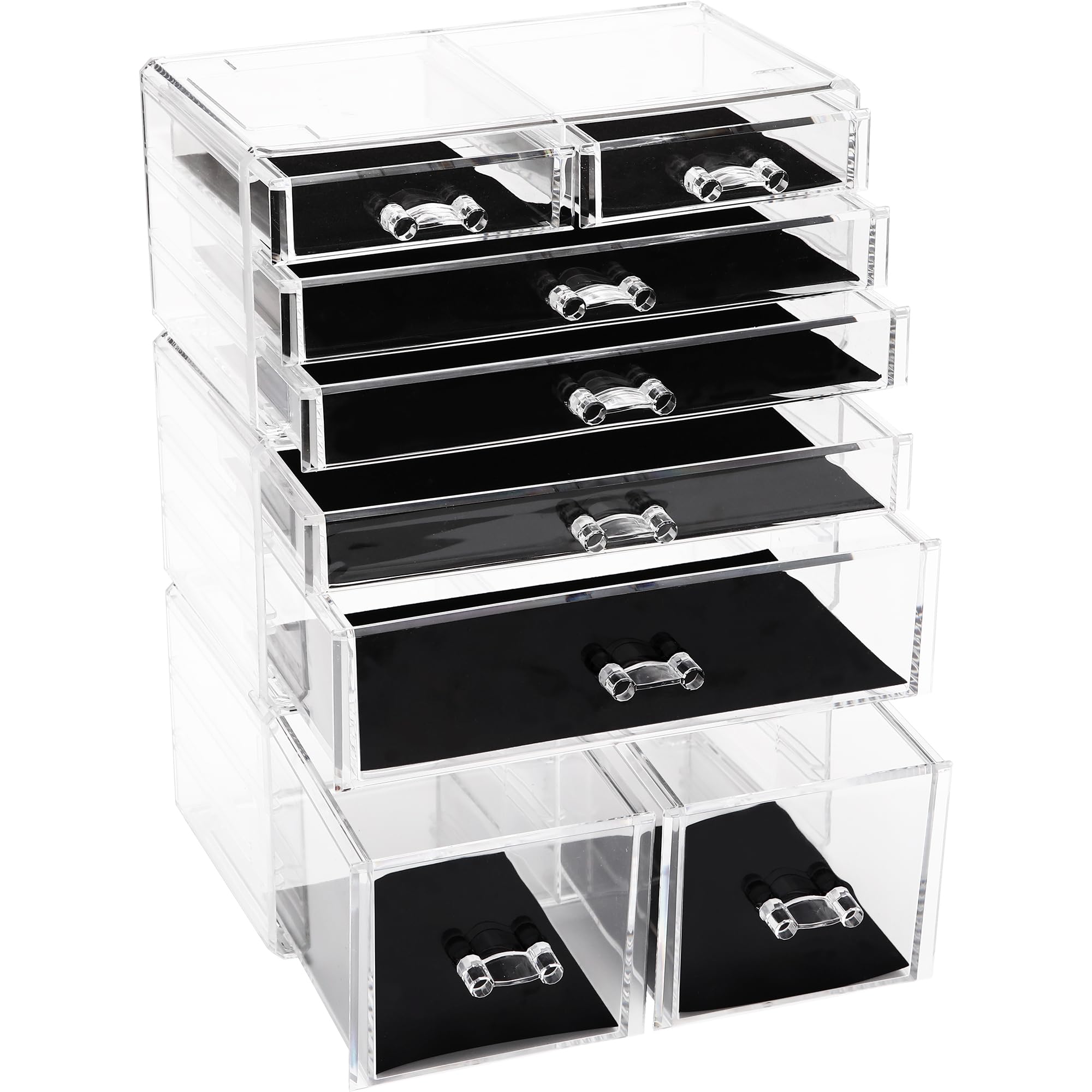 Sea Team 3-Layer Stackable Clear Makeup Organizer with Drawers, Acrylic Plastic Cosmetic Display Case, Jewelry Storage Box, Hold