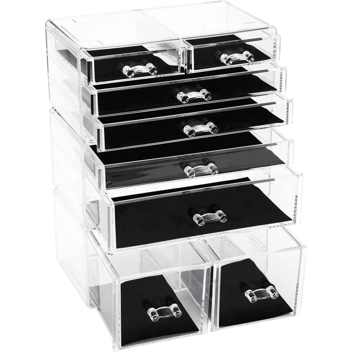 Sea Team 3-Layer Stackable Clear Makeup Organizer With Drawers, Acrylic Plastic Cosmetic Display Case, Jewelry Storage Box, Hold