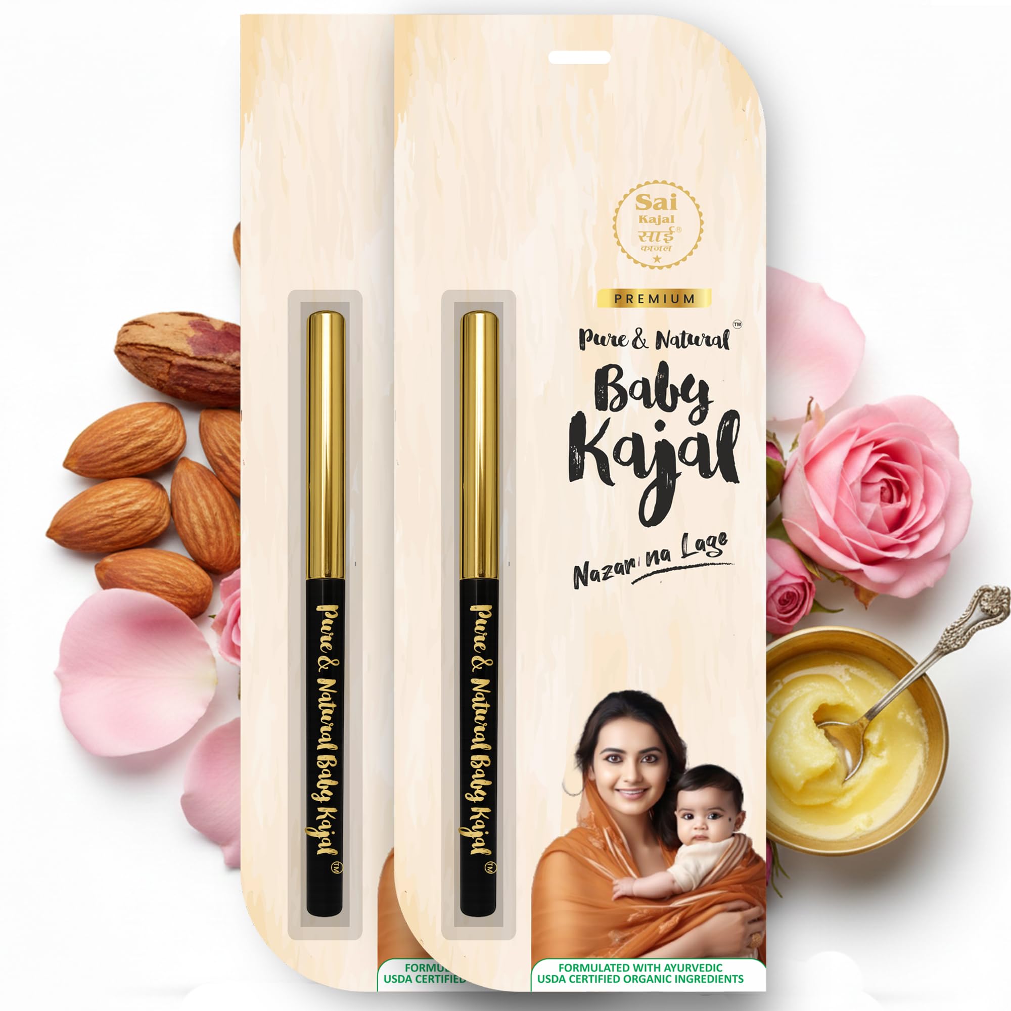 Sai Baby Kajal For Newborn | Ayurvedic Herbal | Chemical Free & Smudge Proof | Safe Natural Kohl For Babies | Waterproof Long La