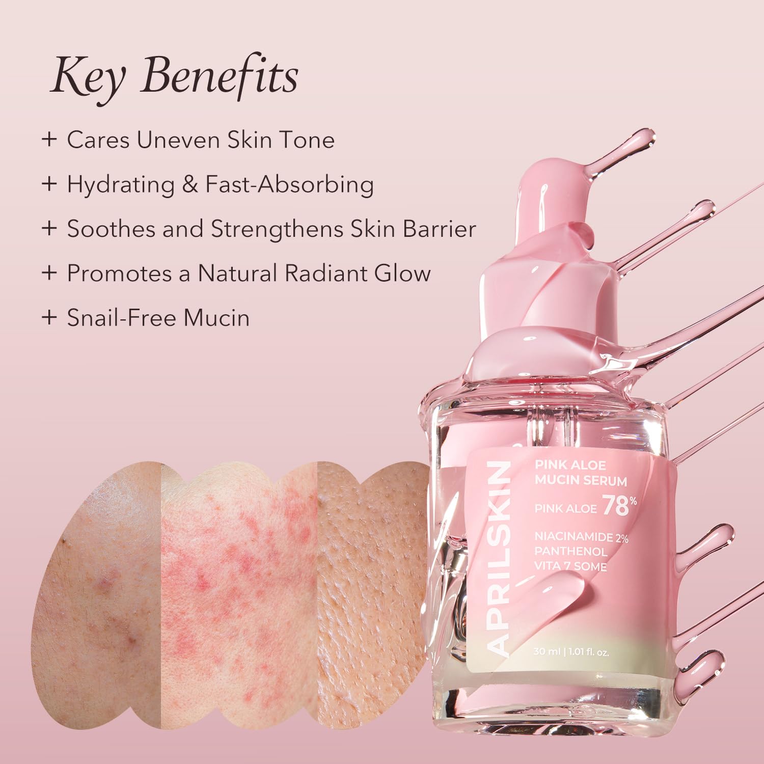 Aprilskin Pink Aloe Mucin Serum 1.01 Fl.Oz (30Ml) Hydrating 78% Jeju Aloe Mucin Formula With Non-Sticky Finish For A Glass Glow