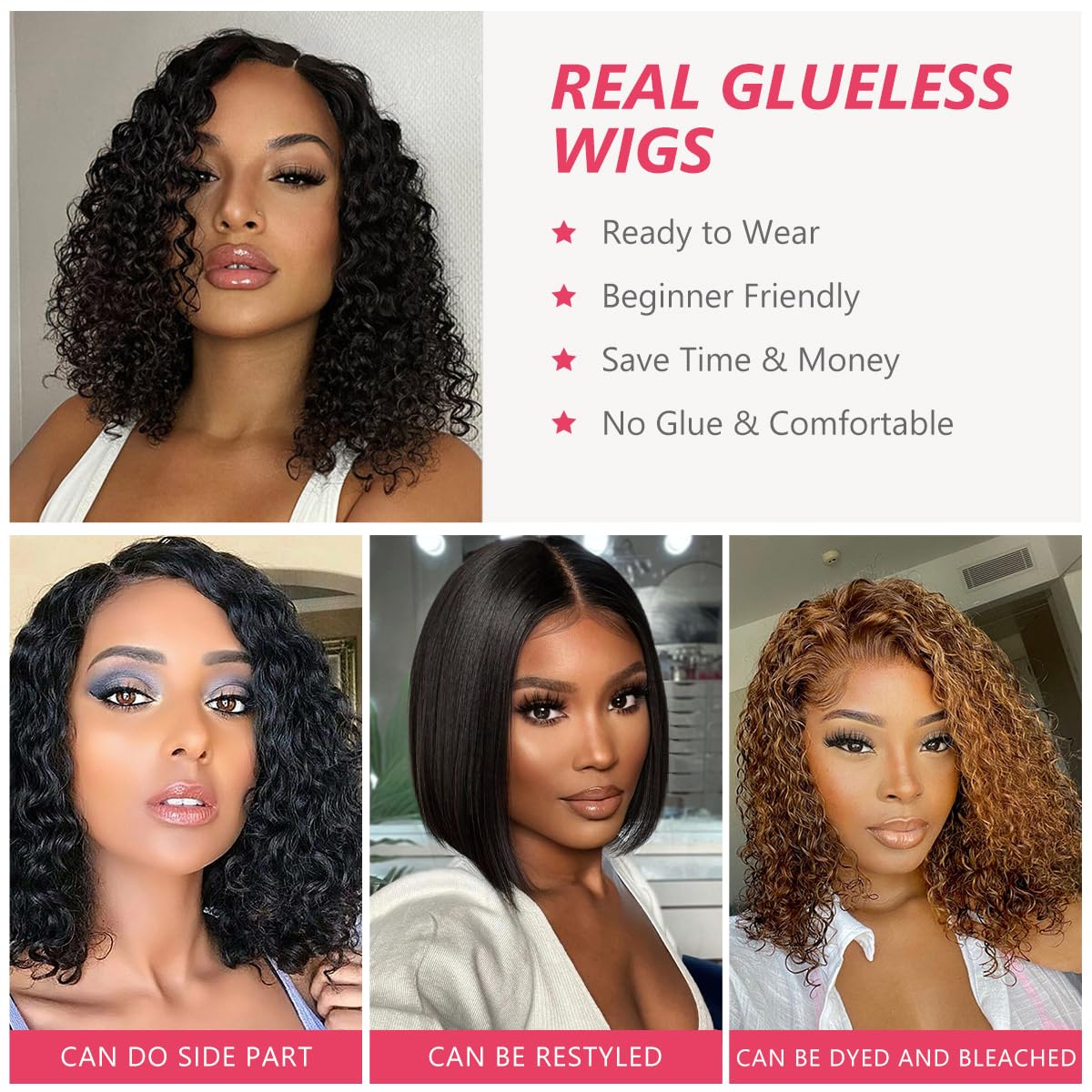Smilegirl Glueless Wigs Human Hair Pre Plucked Pre Cut Short Curly Bob Wigs For Black Women 5X5 Hd Lace Closure Wet And Wavy Glu