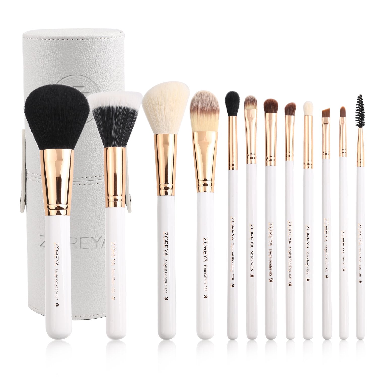 Z'Oreya Travel Makeup Brush Set White 12Pcs Makeup Brushes Premium Synthetic Hair Professional Foundation Powder Contour Blush C