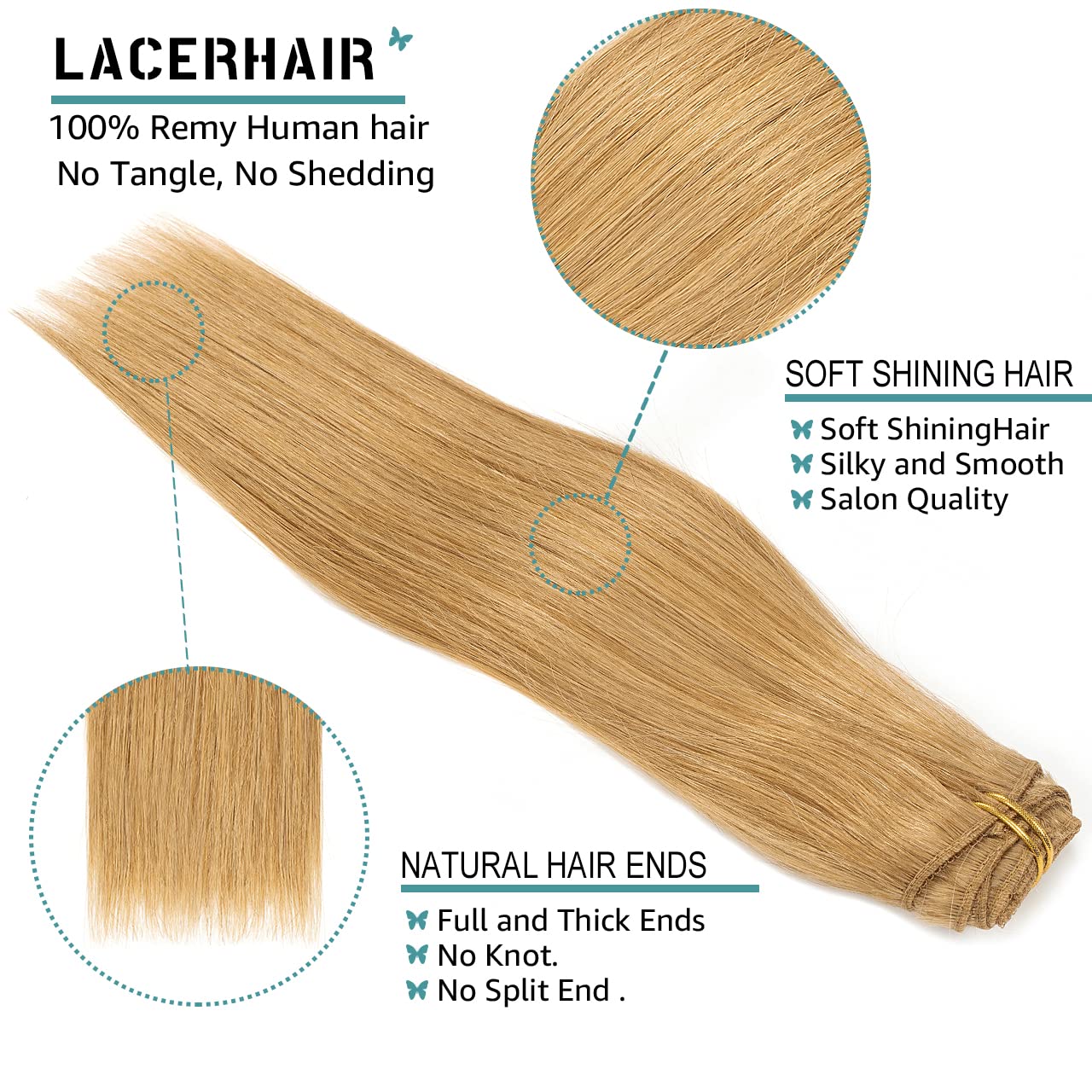 Lacer Hair Straight Hair Clip In Extensions Strawberry Blond 120G 7 Pieces Per Set Grade Quality Silky Straight Double Real Hair