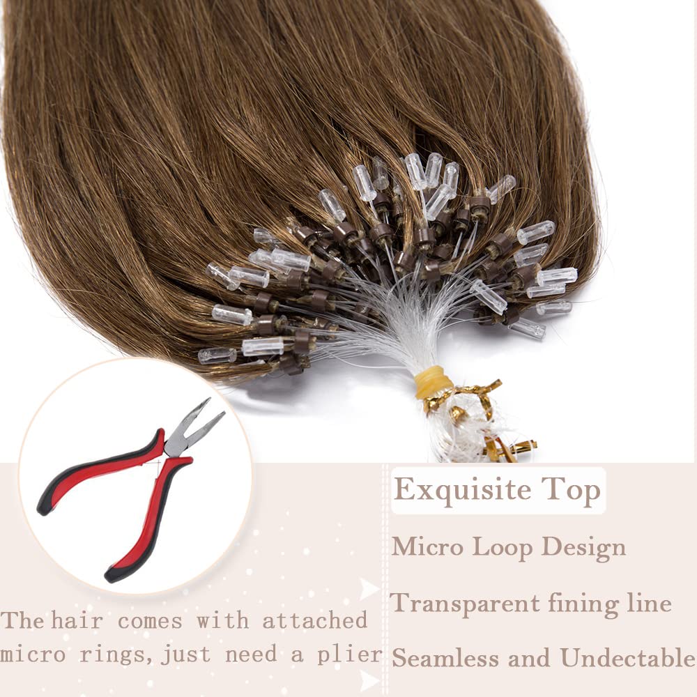 Sego Hair Extensions Micro Beads Human Hair 24 Inch Microlink Hair Extensions Cold Fusion Stick Tipped Hair Extension Light Brow
