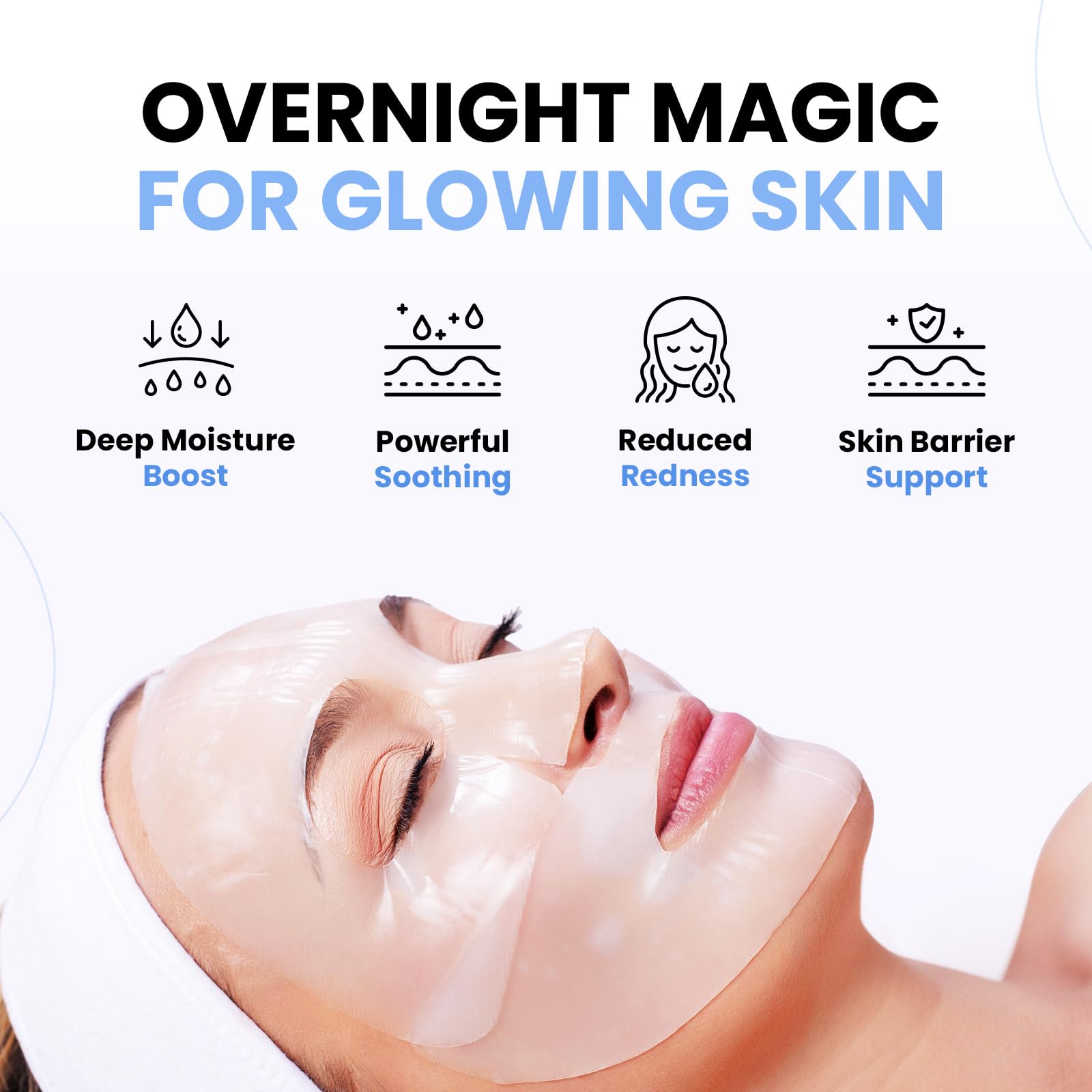 BLOOMORA Hyaluronic Acid & Collagen Face Mask Overnight, Hydrogel Hydrating Facial Mask, Moisturizing & Tightening Low Molecular