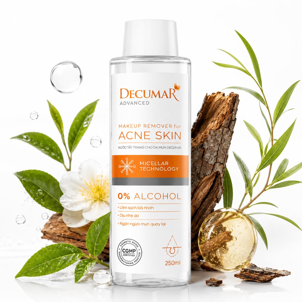 HVSun Decumar Advanced Micellar Cleansing Water Makeup Remover, Gentle NoRinse Facial Cleanser with Willow Bark & Green Tea, fo