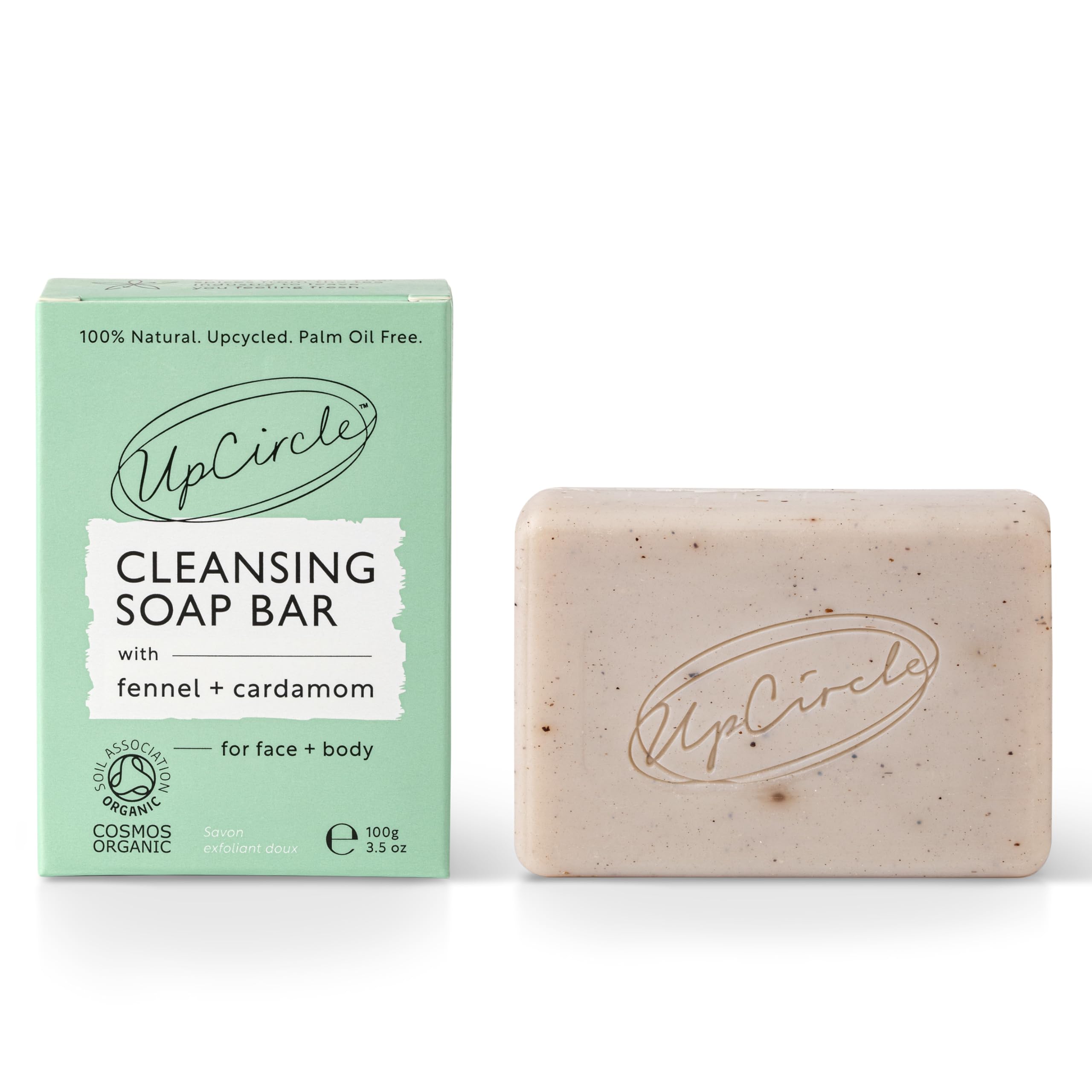 UpCircle Fennel + Cardamom Chai Soap Bar 3.5oz - Certified Organic Vegan Cleanser For Face And Body - Green Clay, Glycerin + She