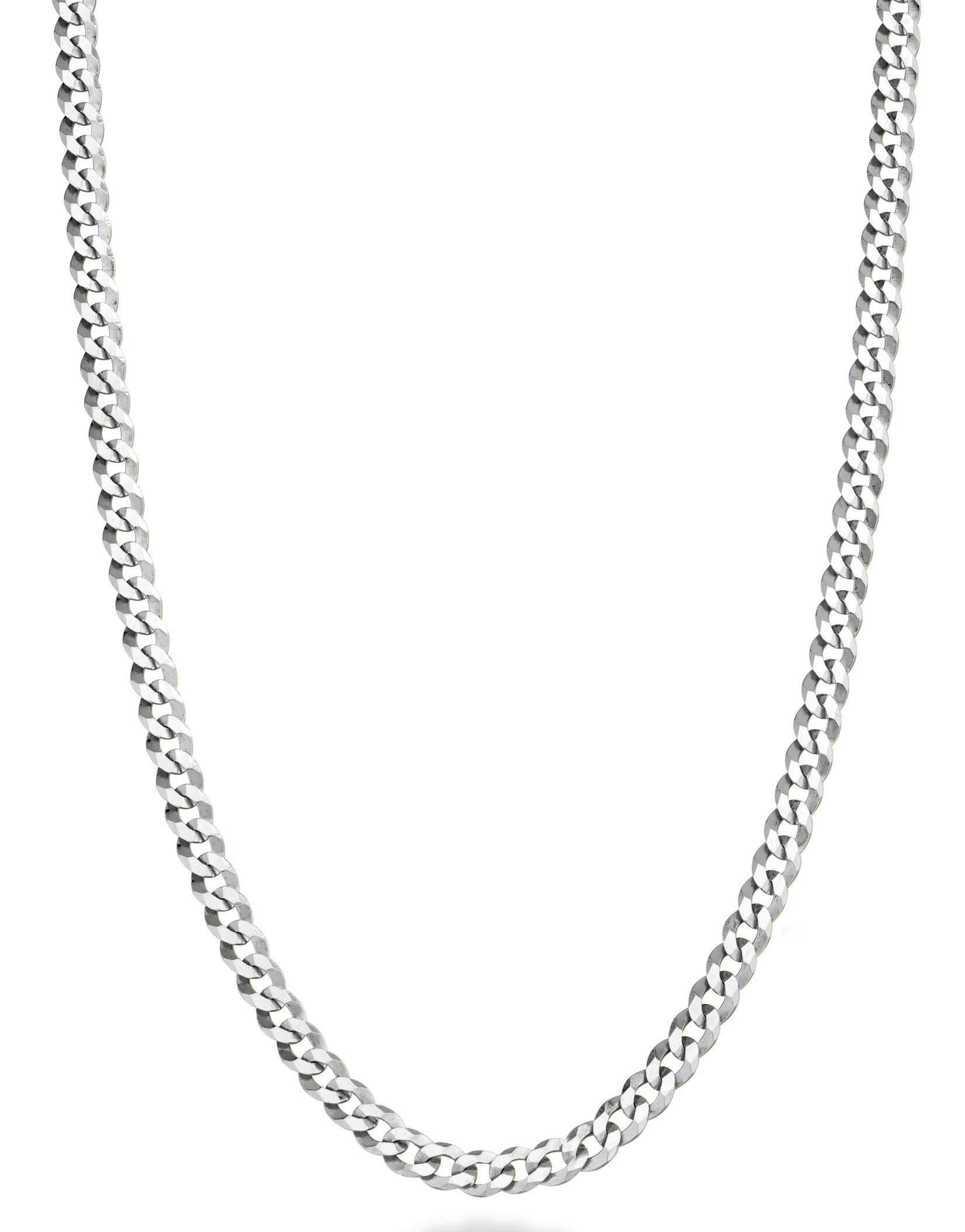 Miabella Italian Solid 925 Sterling Silver 3.5mm Diamond Cut Cuban Link Curb Chain Necklace for Women Men, Made in Italy (Length