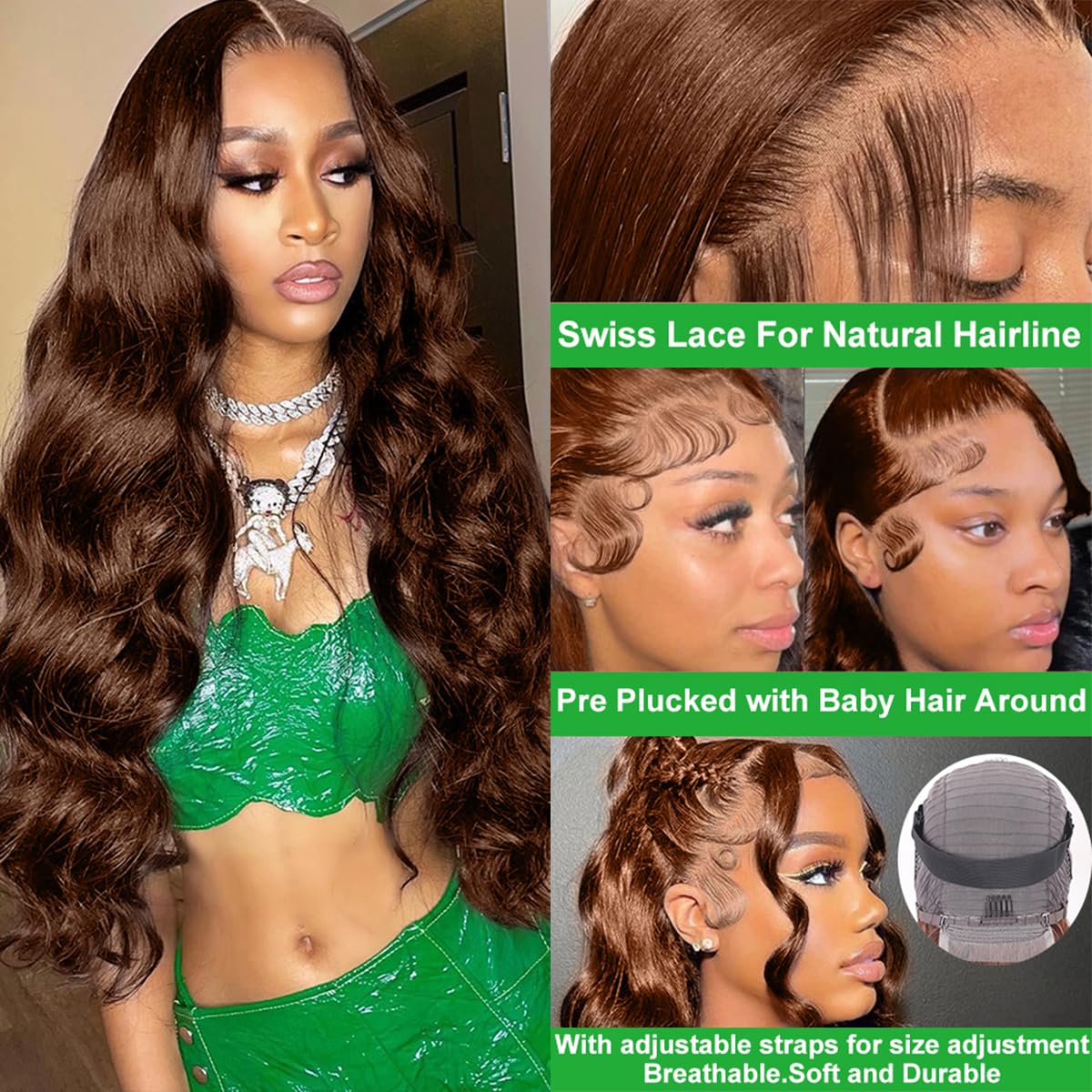 Gabrielle 22 Inch Chocolate Brown Body Wave Lace Front Wigs Human Hair Pre Plucked 13X4 Hd Lace Frontal Wigs Human Hair 180% Den