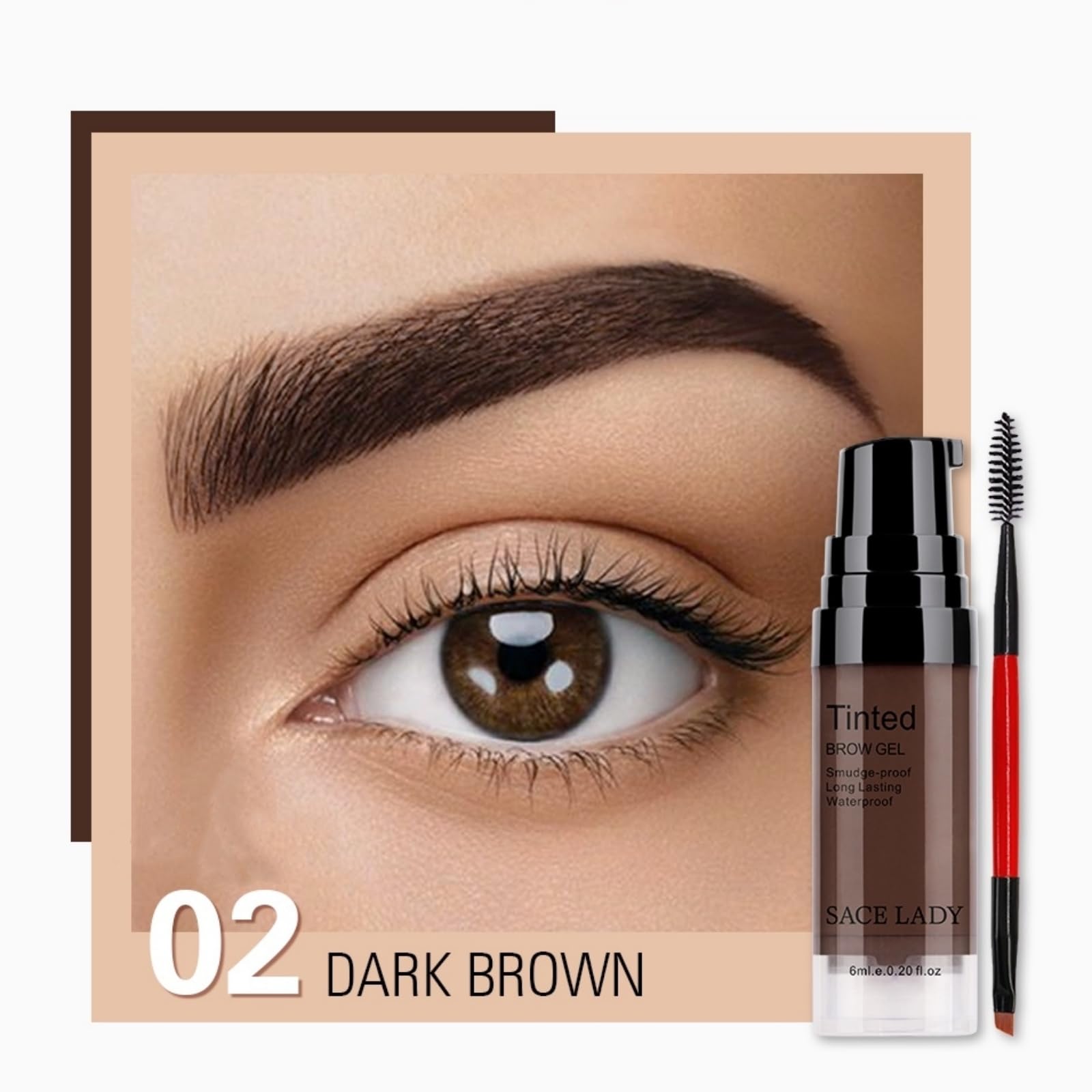 SACE LADY 3D Eyebrow Gel Long Lasting 24 Hours Waterproof Smudge-proof Brow Cream Makeup Kit (02 DARK BROWN, 0.2Fl Oz)