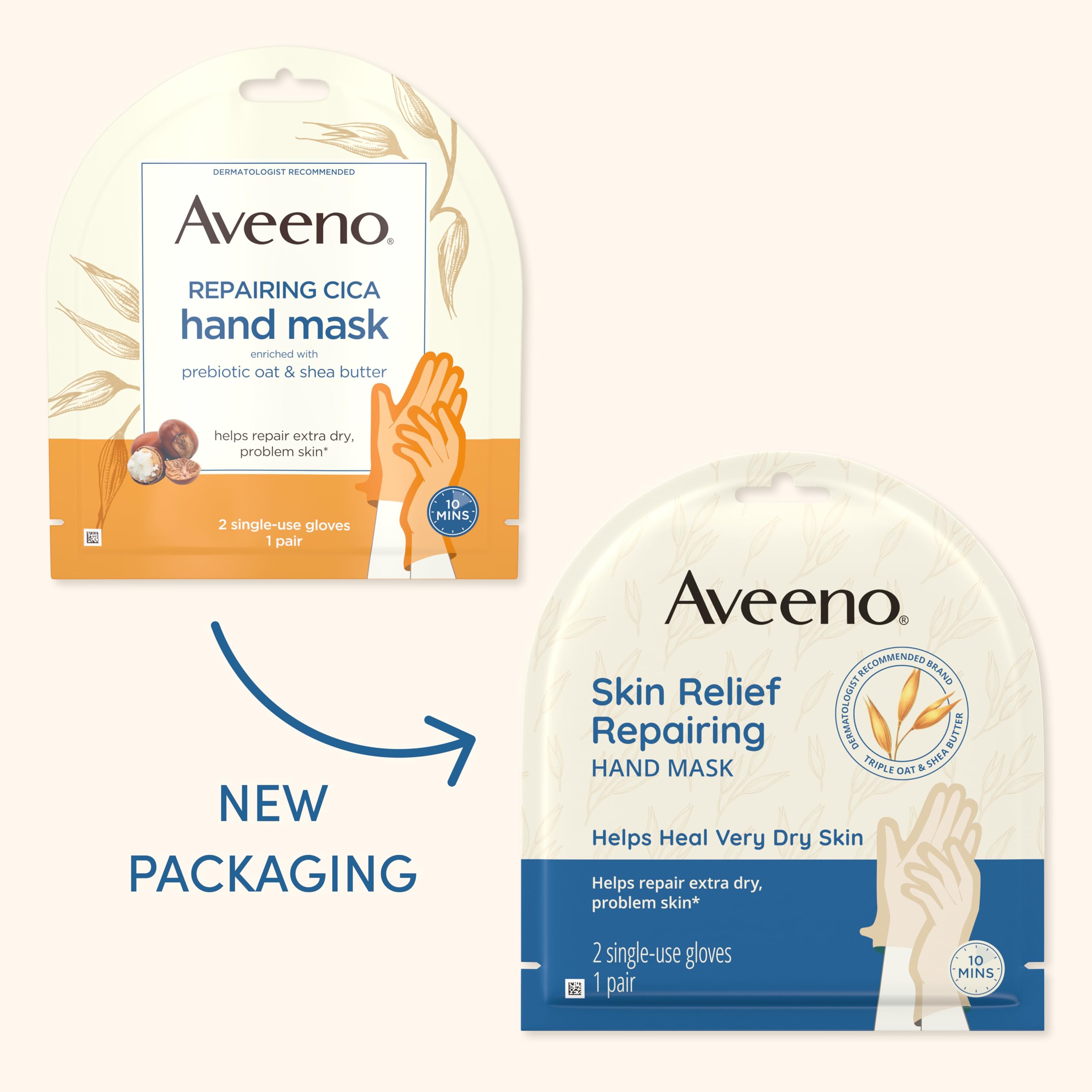 Aveeno Skin Relief Repairing Hand Mask, Moisturizing Gloves with Prebiotic Oat & Shea Butter for Very Dry Skin, Hand Care for Se