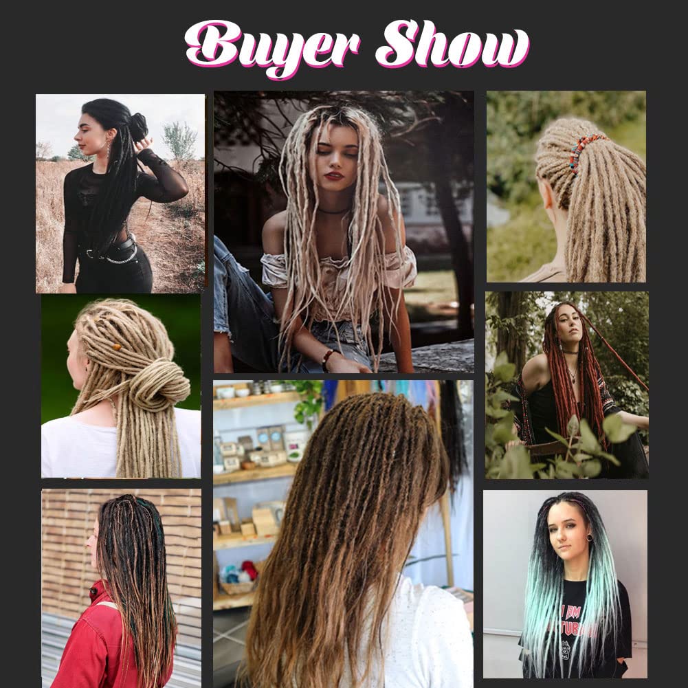 Kraler Dreadlock Extensions, 22 '' Medium Auburn Synthetic Crochet Dreads Extensions 100% Handmade Single Ended Dreads Thin 0.6c
