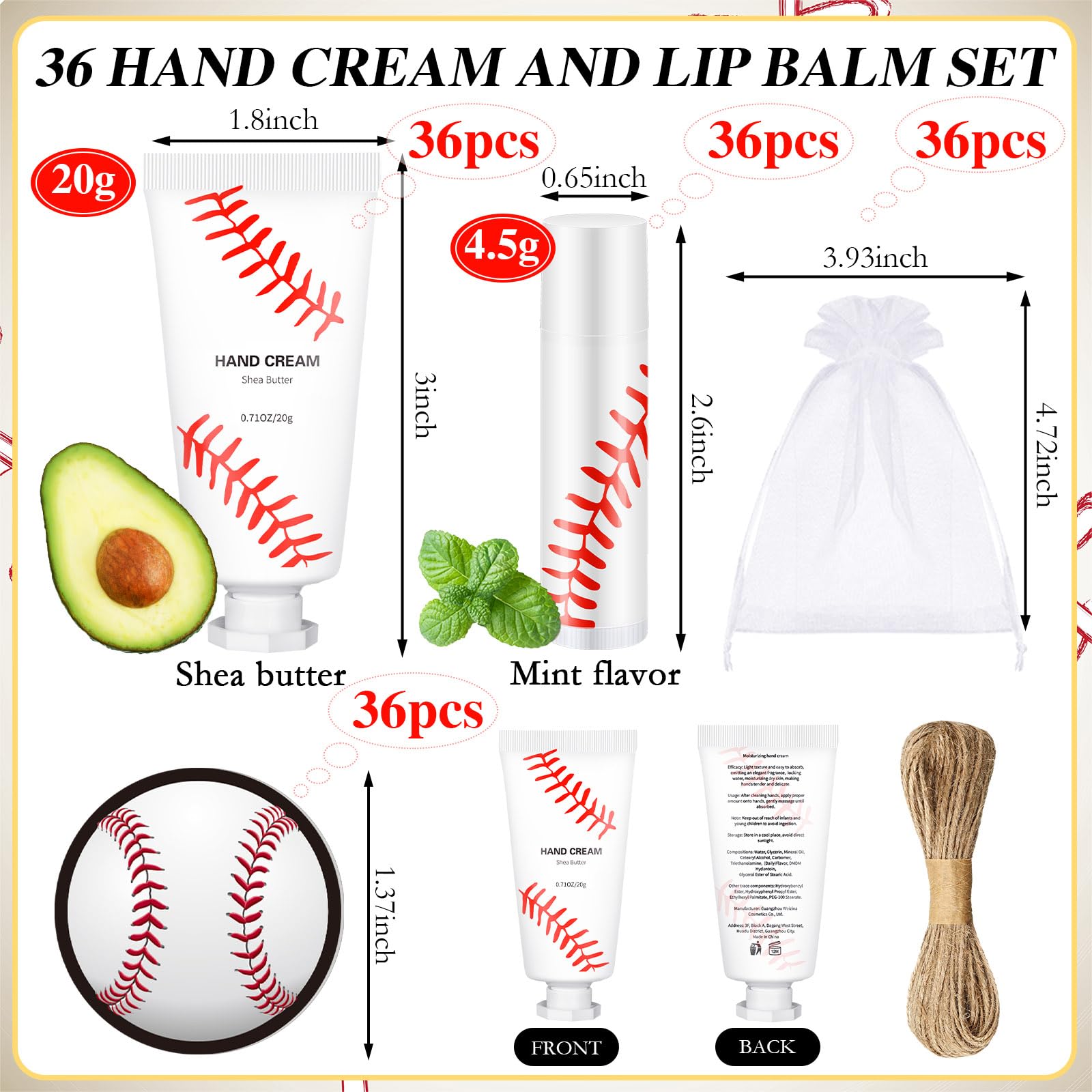 Heigble 144 Pcs Christmas Candy Cane Lip Balm Hand Cream Set Party Favors Including 36 Lip Balm 36 Moisturizing Hand Cream 36 Ba
