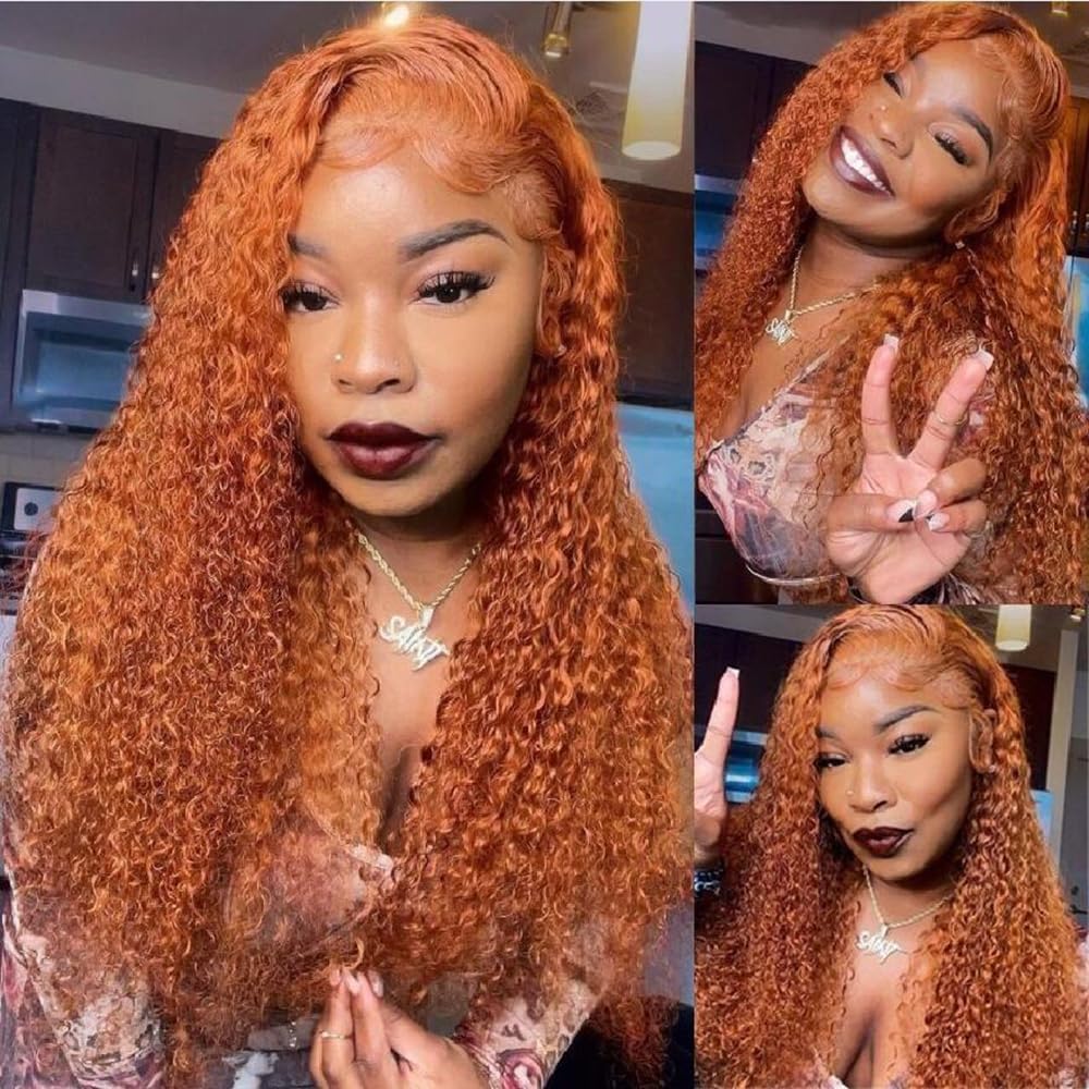Ginger Lace Front Wigs Human Hair 13x6 Deep Wave Hd Lace Front Wig for Women 180% Density Glueless Orange Colored Curly Lace Fro