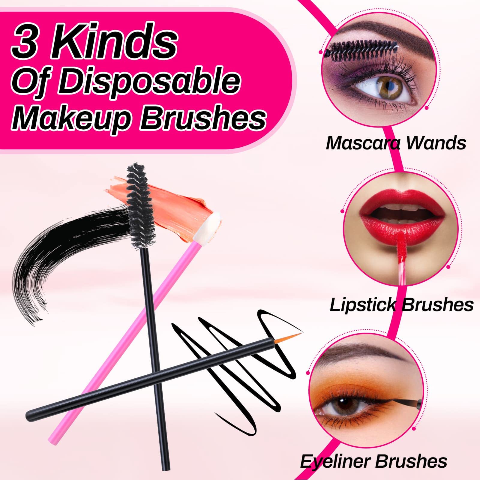 Disposable Makeup Accessories with Makeup Applicators Triangle Makeup Puffs, Mascara wands, Disposable Lip Applicators, liner Br