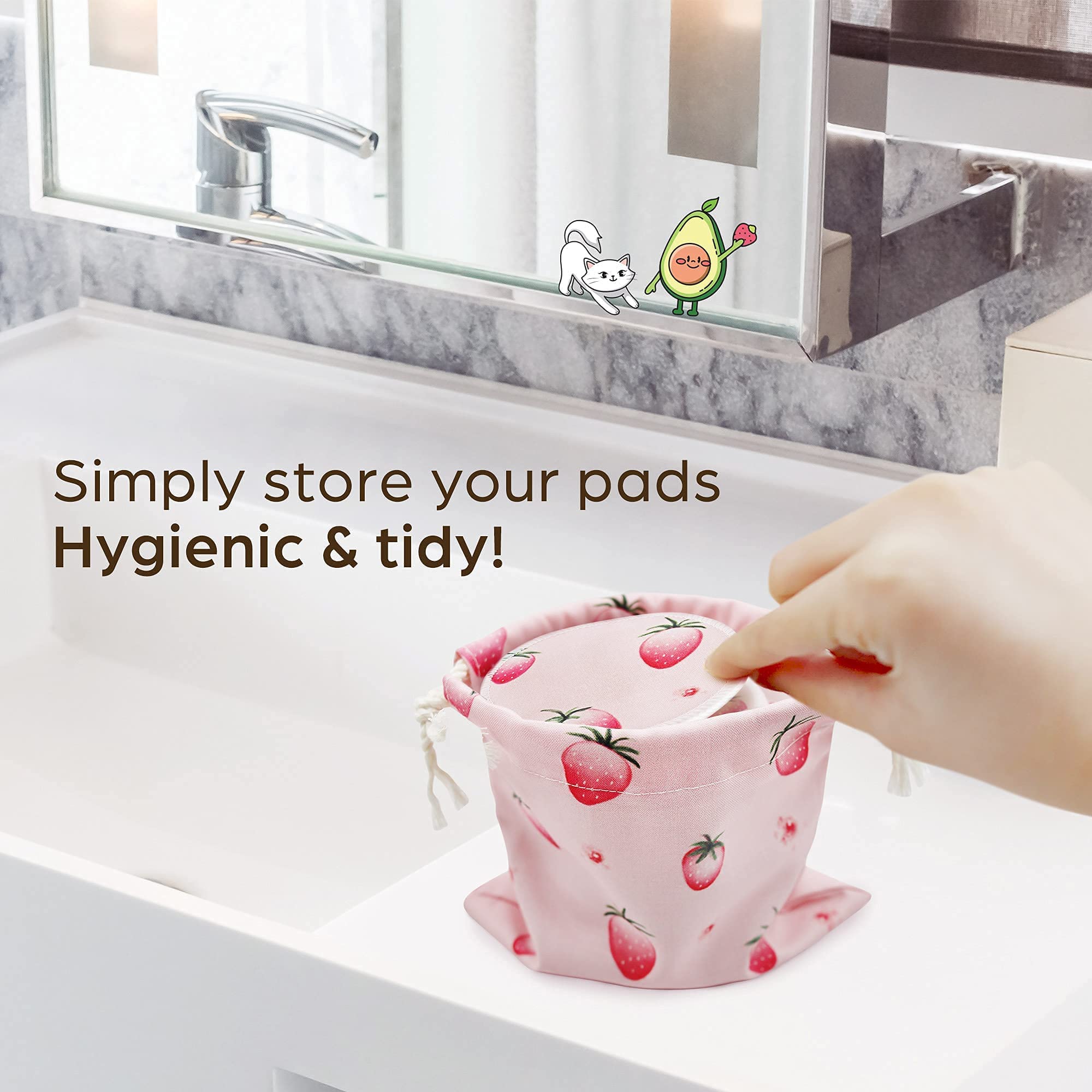 Handmade By Avo - 8 Reusable Pads, Makeup Remover, Quilted Organic Cotton Rounds, Pads Facial Rounds Fabric Pouch Laundry Bag (S