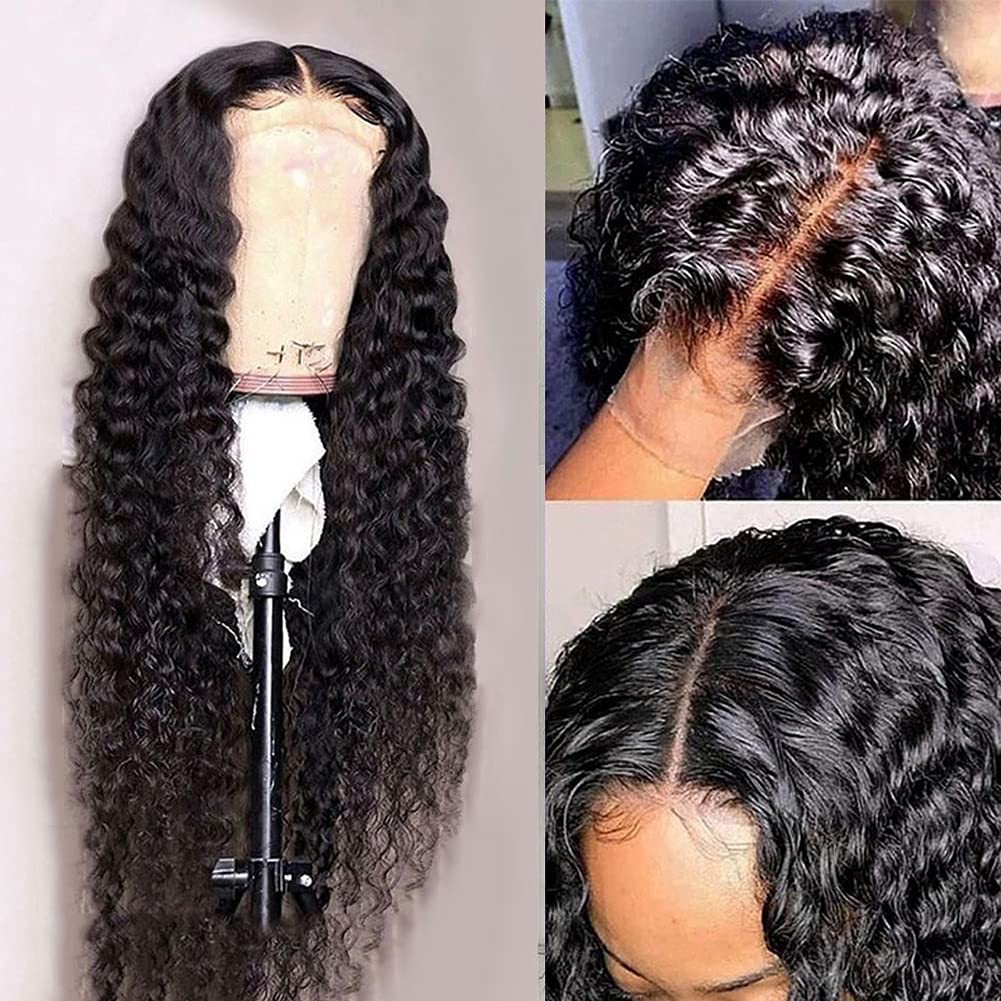 4X4 Lace Front Wigs Human Hair Pre Plucked, 180% Density Water Wave Brazilian Virgin Human Hair 4X4 Lace Closure Wigs For Women