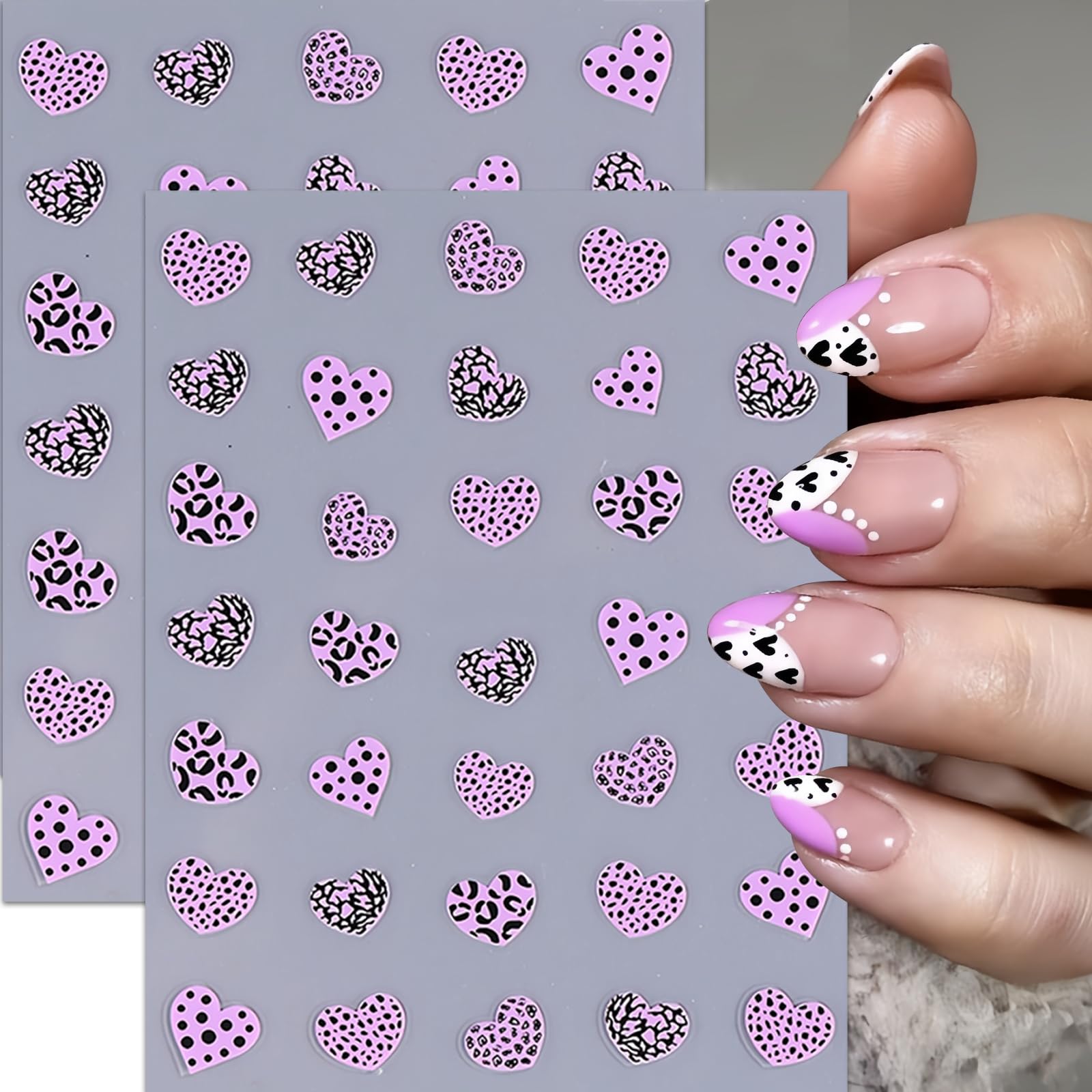 6 Sheets Heart Nail Art Stickers 3D Self Adhesive Leopard Print Design Valentine'S Day Nail Supplies Brown Purple Black Love Hea