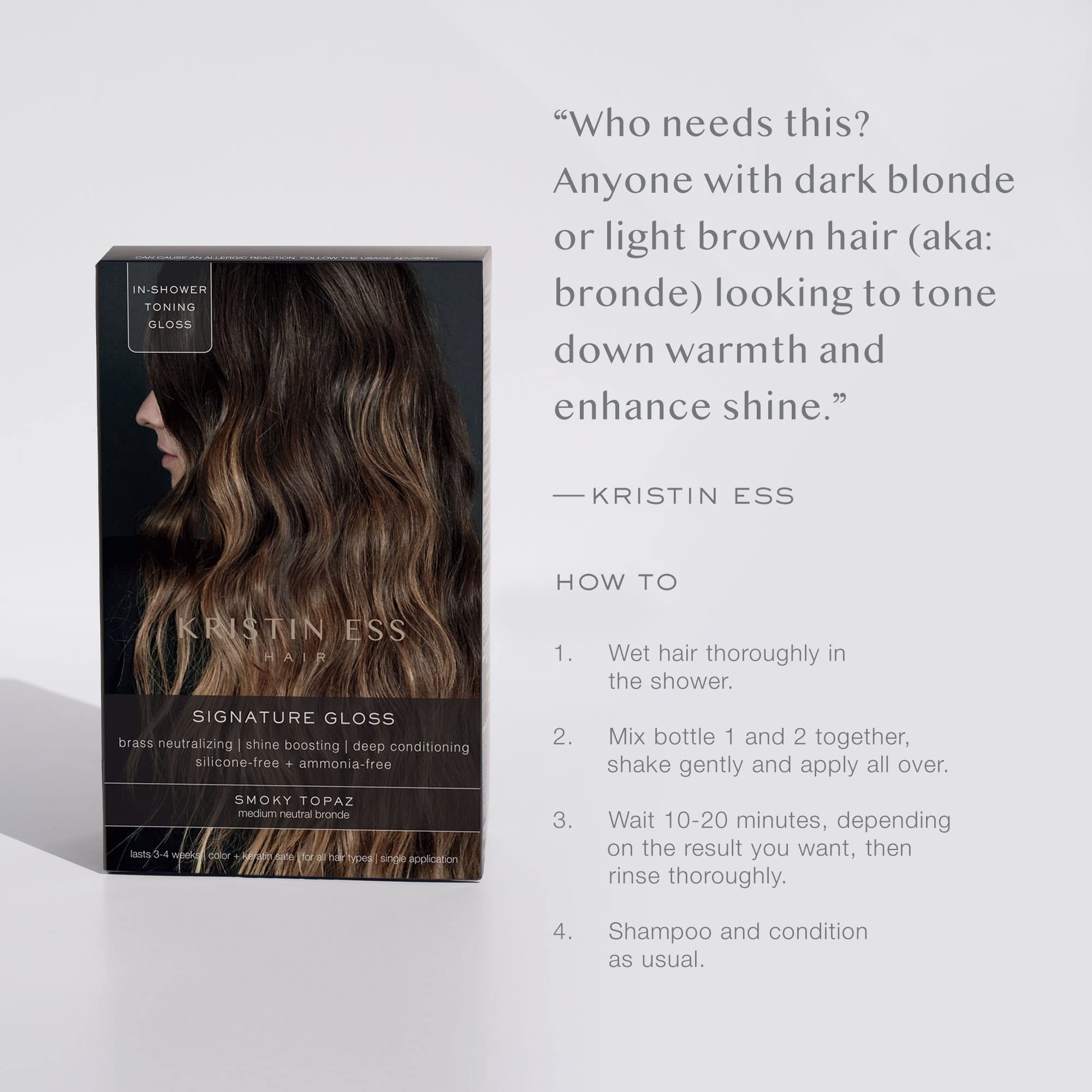 Kristin Ess Hair Gloss - Brass Neutralizing | Shine Boosting | Deep Conditioning, Silicone-Free + Ammonia-Free, Smoky Topaz (Med