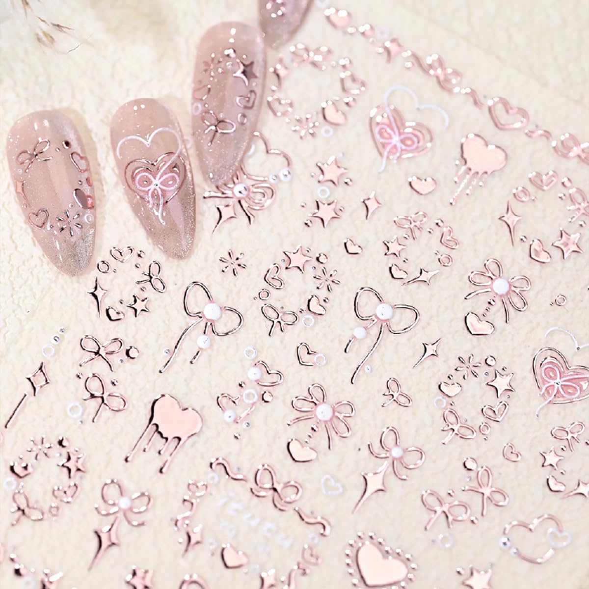 Valentines 5D Embossed Nail Art Stickers Romantic Rose Gold Nail Decals Self Adhesive Bronzing Bow Heart Nail Stickers Valentine