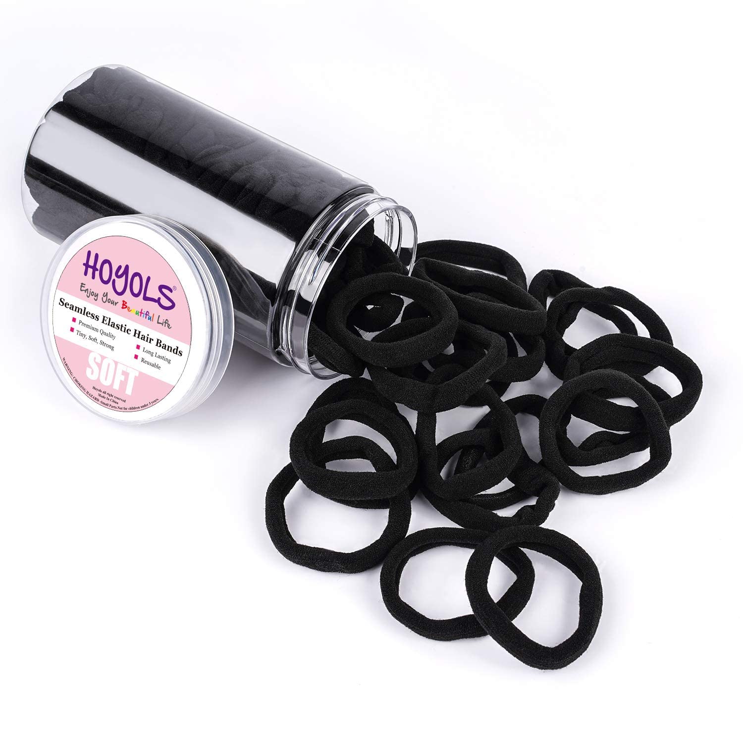 HOYOLS Seamless Hair Ties, Cotton Cloth Fabric Black Hair Bands, Soft Large Ponytail Holder for women Hair Black Scrunchies Head