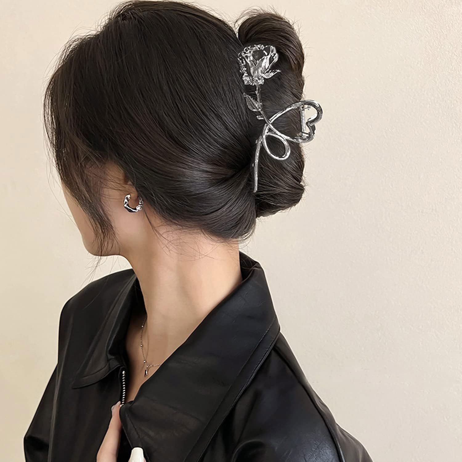 Rose Metal Hair Claw Clips, 1Pc Flower Non-Slip Hair Claw For Thin/Thick Hair - Fashionable Hair Styling Accessory For Women And