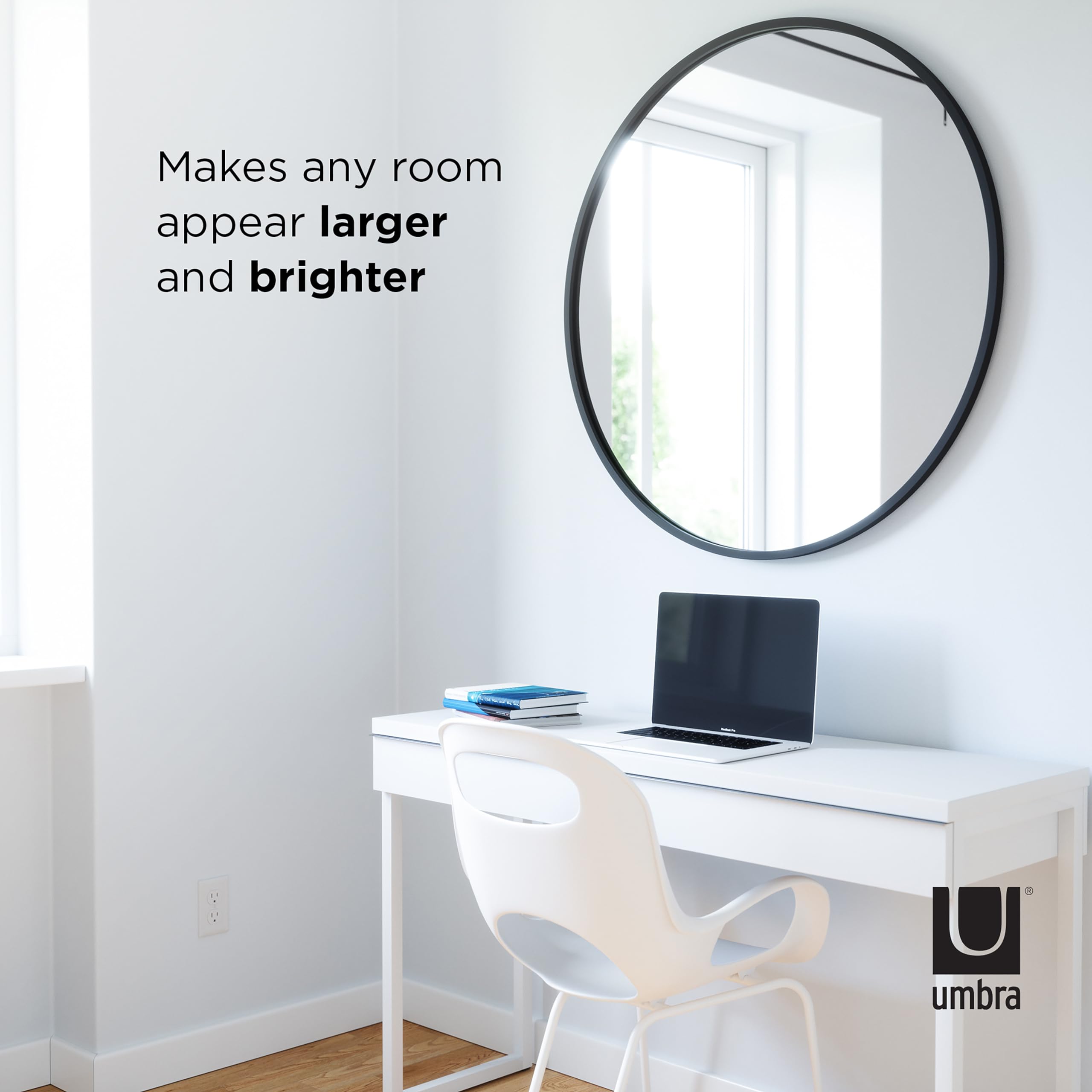 Umbra Hub Round Wall Mirror With Rubber Frame, Modern Style For Bathroom, Entryway, Living Room And More, 37-Inch, Black