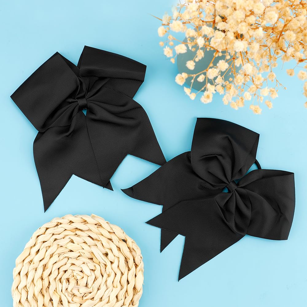 Large Black Hair Bows For Cheerleaders' Hair - Ponytail Holders With Elastic For Girls, Softball, College Sports, And Cheerleadi